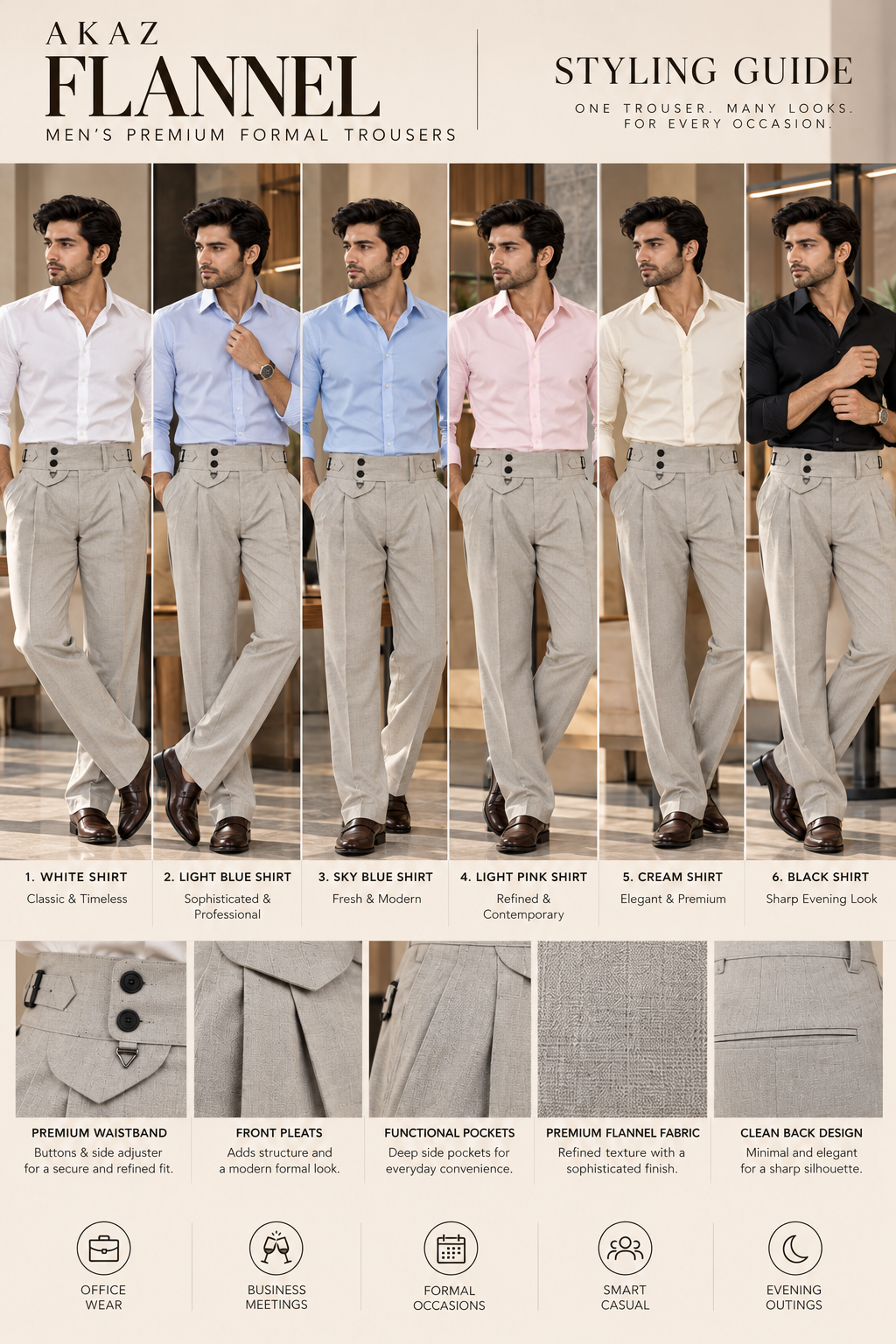 AKAZ FLANNEL Men's Cotton Blend Formal Trousers – Tailored Fit | Premium Formal Pants