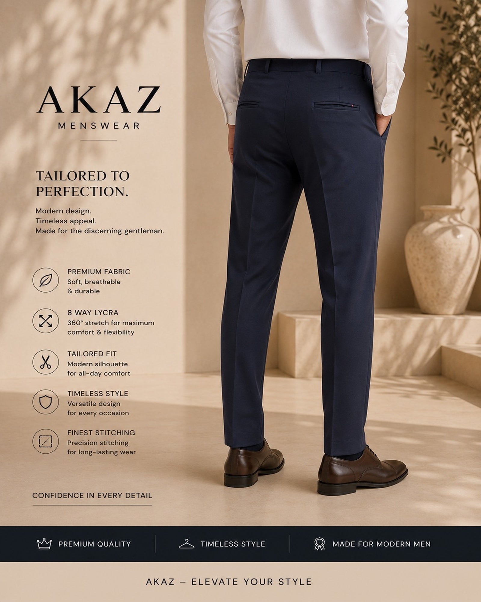 SUPRA 8-Way Stretch Men's Formal Trousers | Premium Comfort Fit Pants