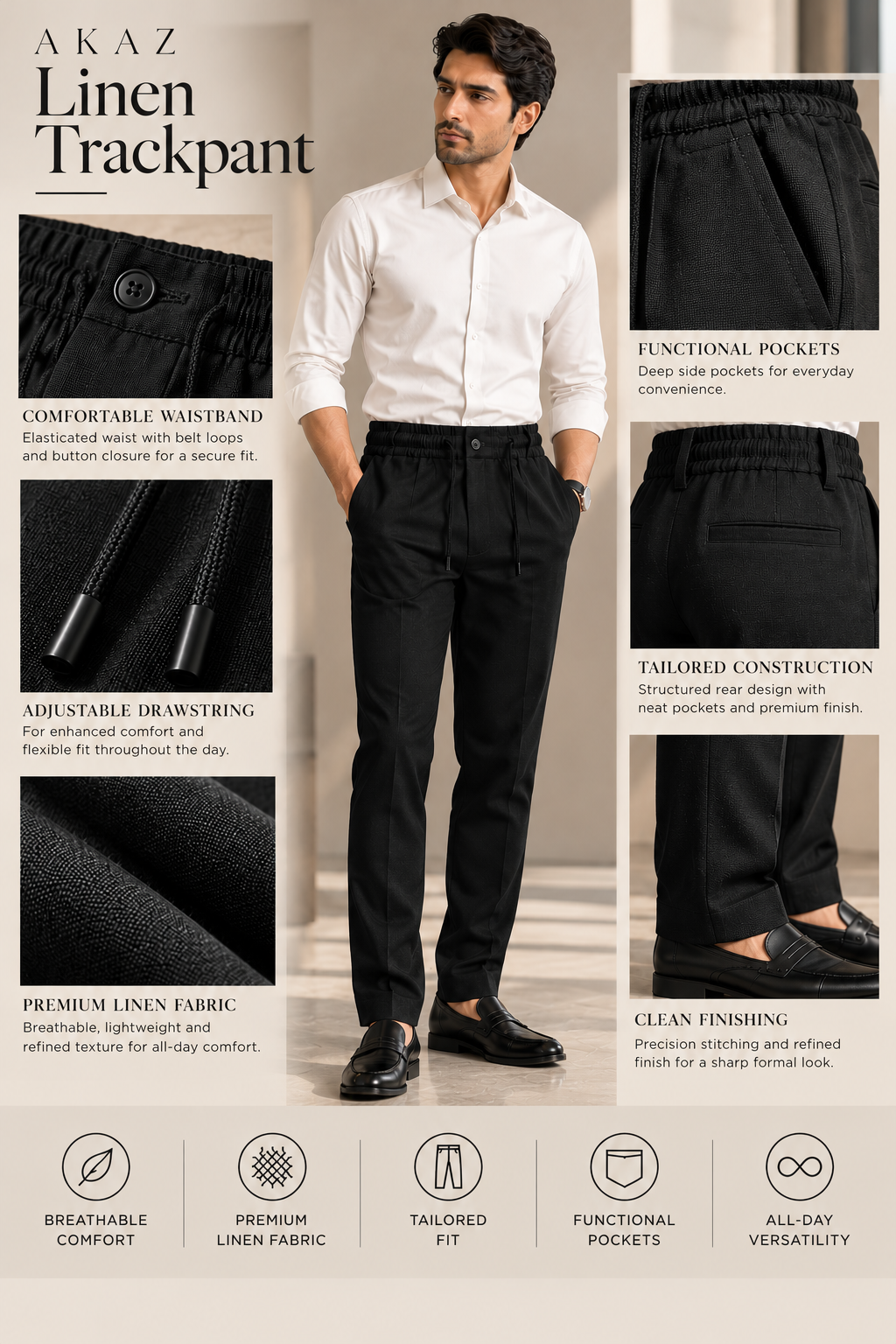 AKAZ Linen Trackpant – Men's Black Linen Trousers