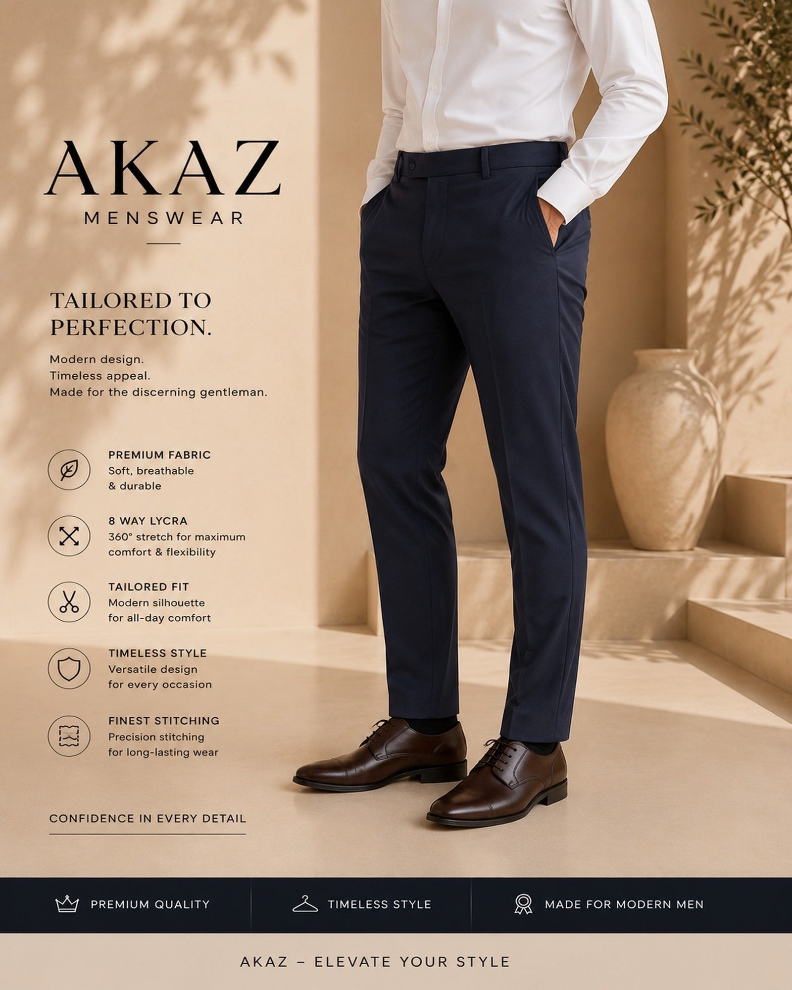 SUPRA 8-Way Stretch Men's Formal Trousers | Premium Comfort Fit Pants