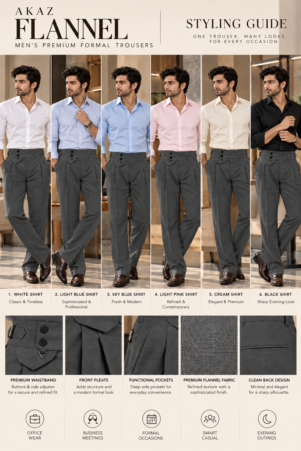 AKAZ FLANNEL Men's Dark Grey Formal Pants | Premium Tailored Office Trousers