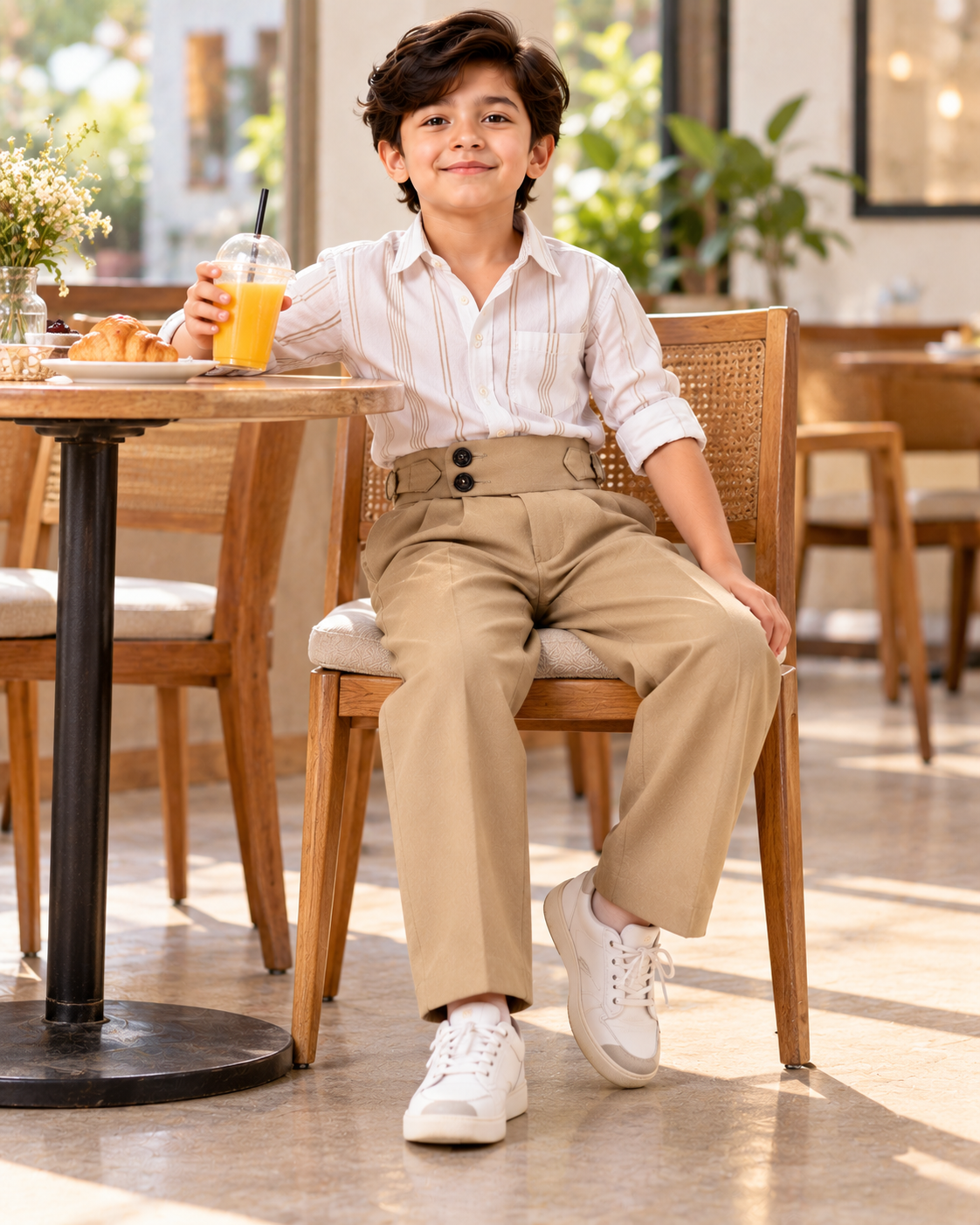 AKAZ Kids Beige Gurkha Straight Fit Pants for Boys