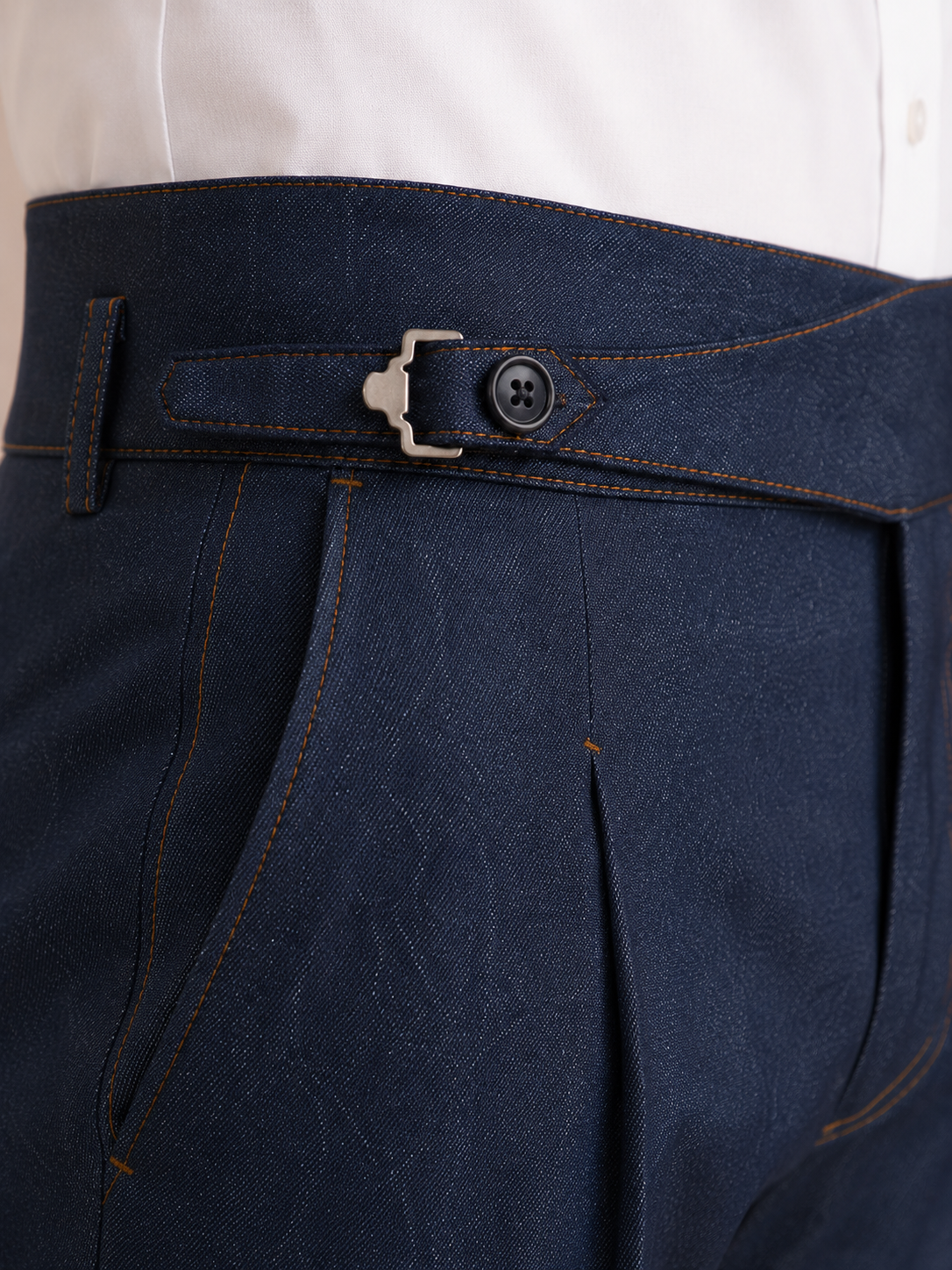 AKAZ Premium Navy Denim Look Cotton Stretch Trousers for Men