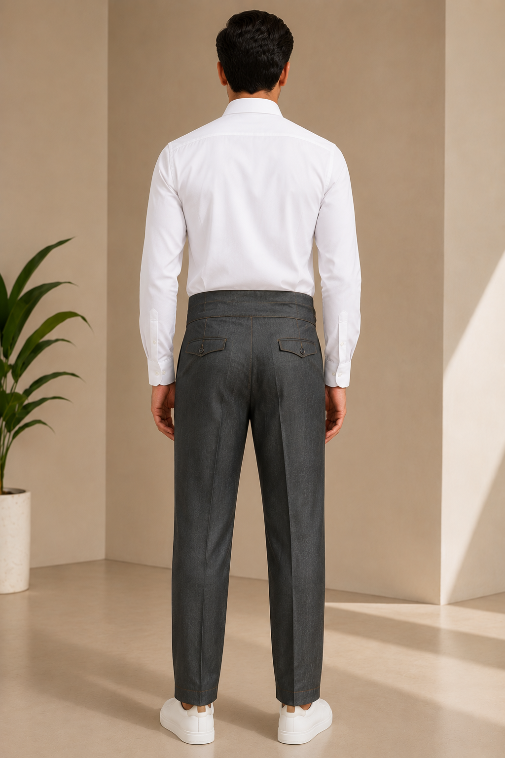 Grey Denim Look Cotton Stretch Trousers | Smart Formal Pants for Men
