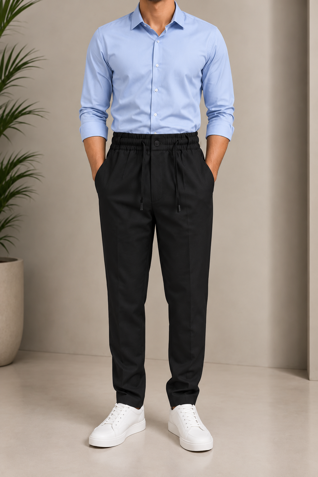 Imported Linen Track-pant Pleated Drawstring Formal Trousers
