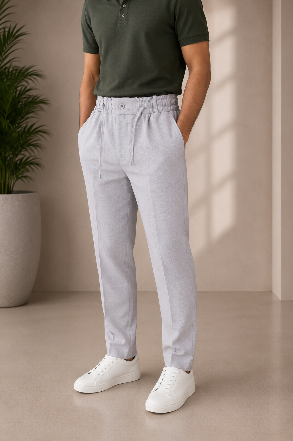 Imported Linen Track-pant Pleated Drawstring Formal Trousers