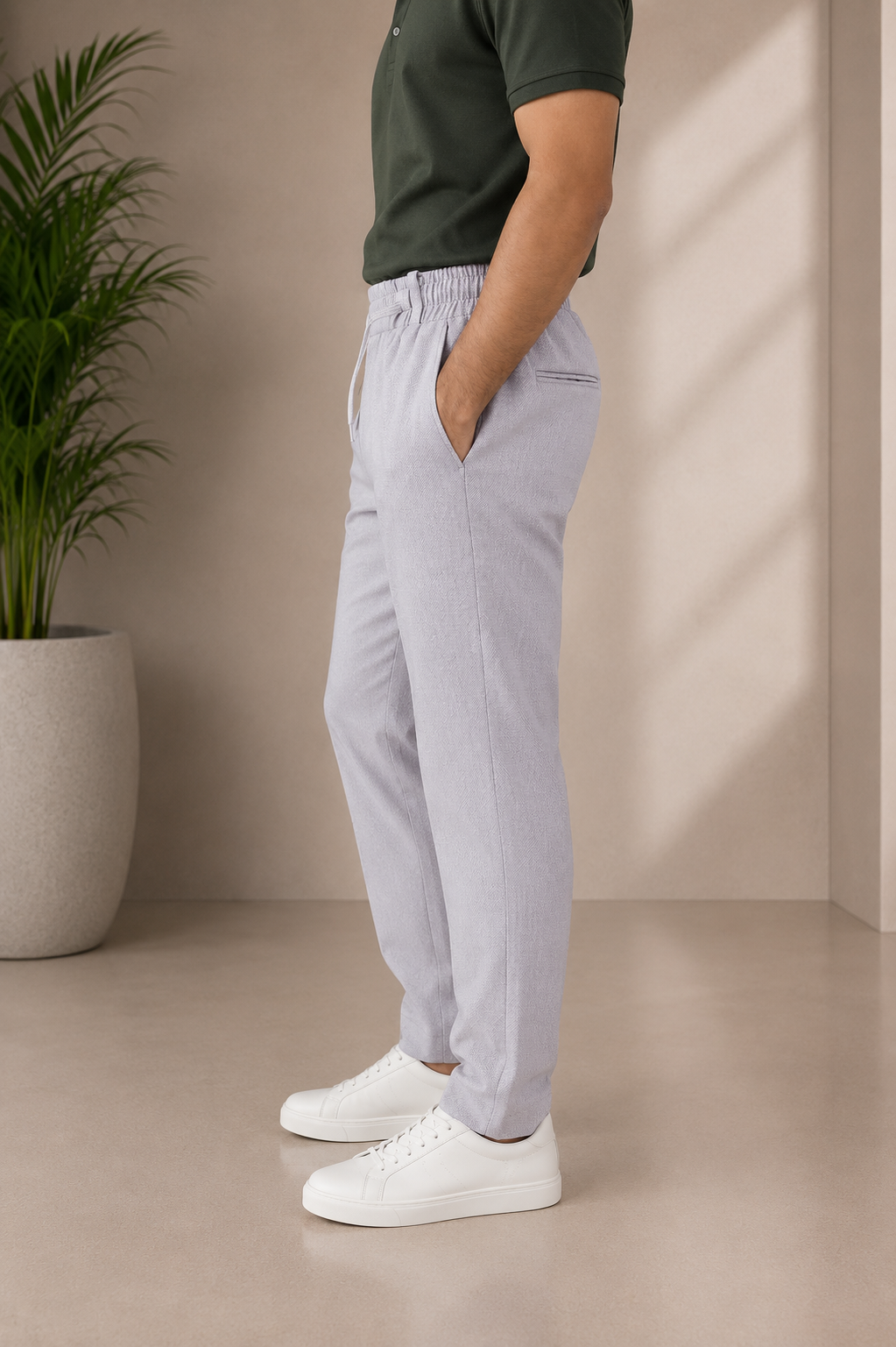Imported Linen Track-pant Pleated Drawstring Formal Trousers