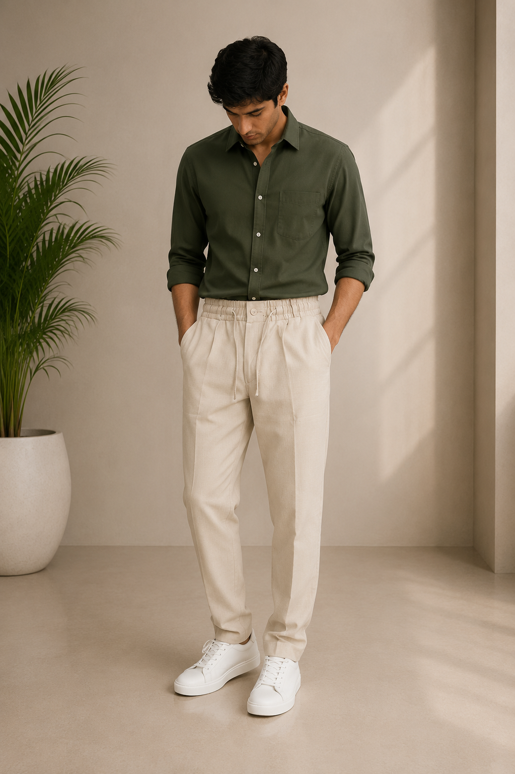 Imported Linen Track-pant Pleated Drawstring Formal Trousers