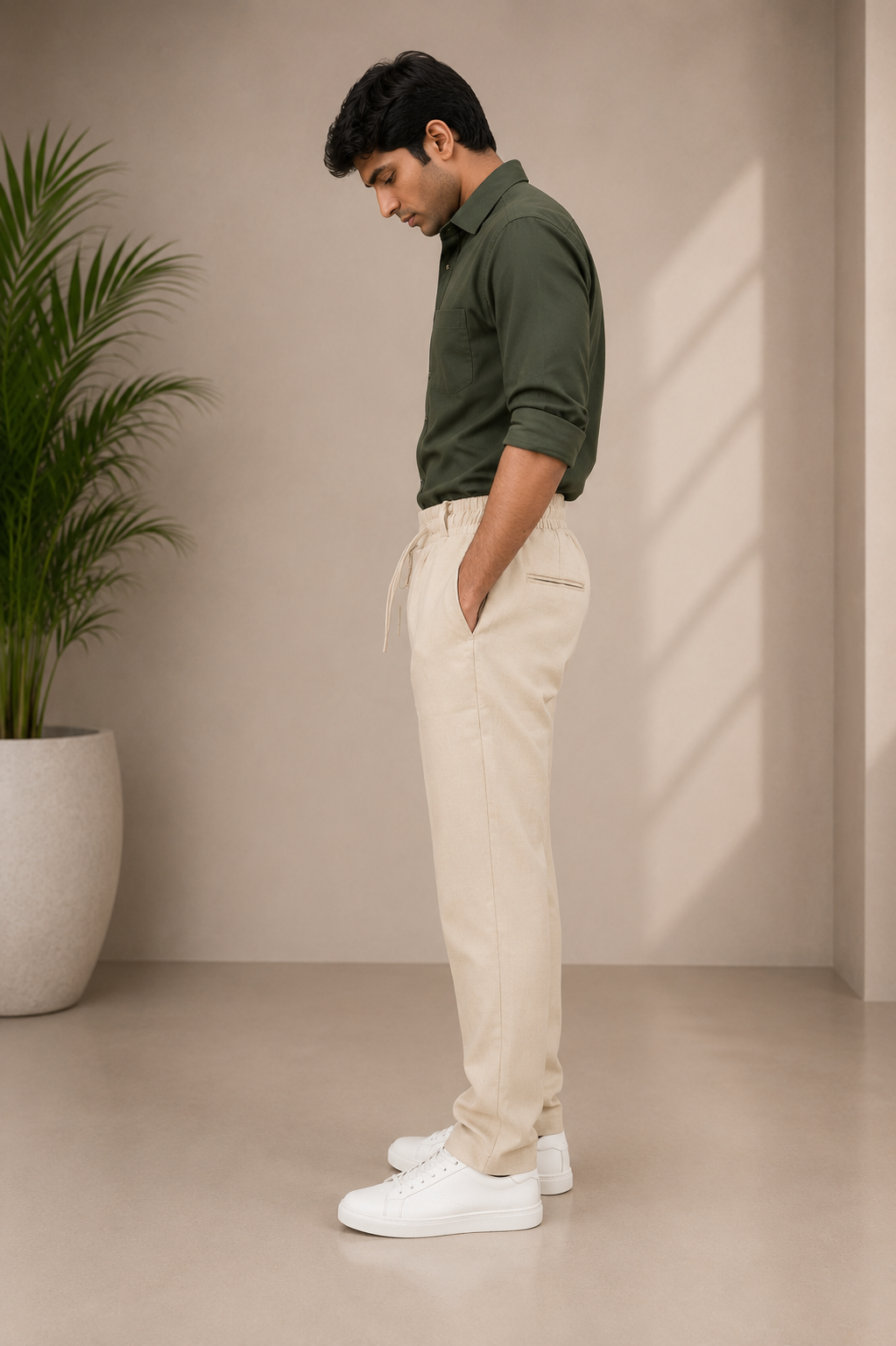 Imported Linen Track-pant Pleated Drawstring Formal Trousers