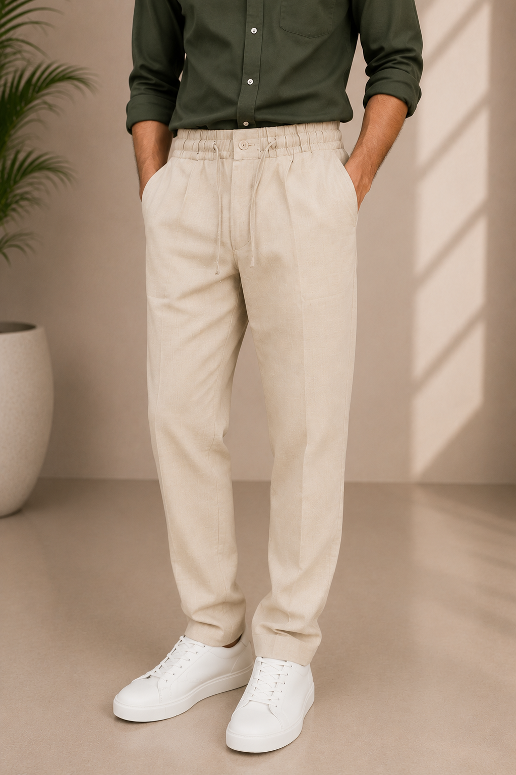 Imported Linen Track-pant Pleated Drawstring Formal Trousers