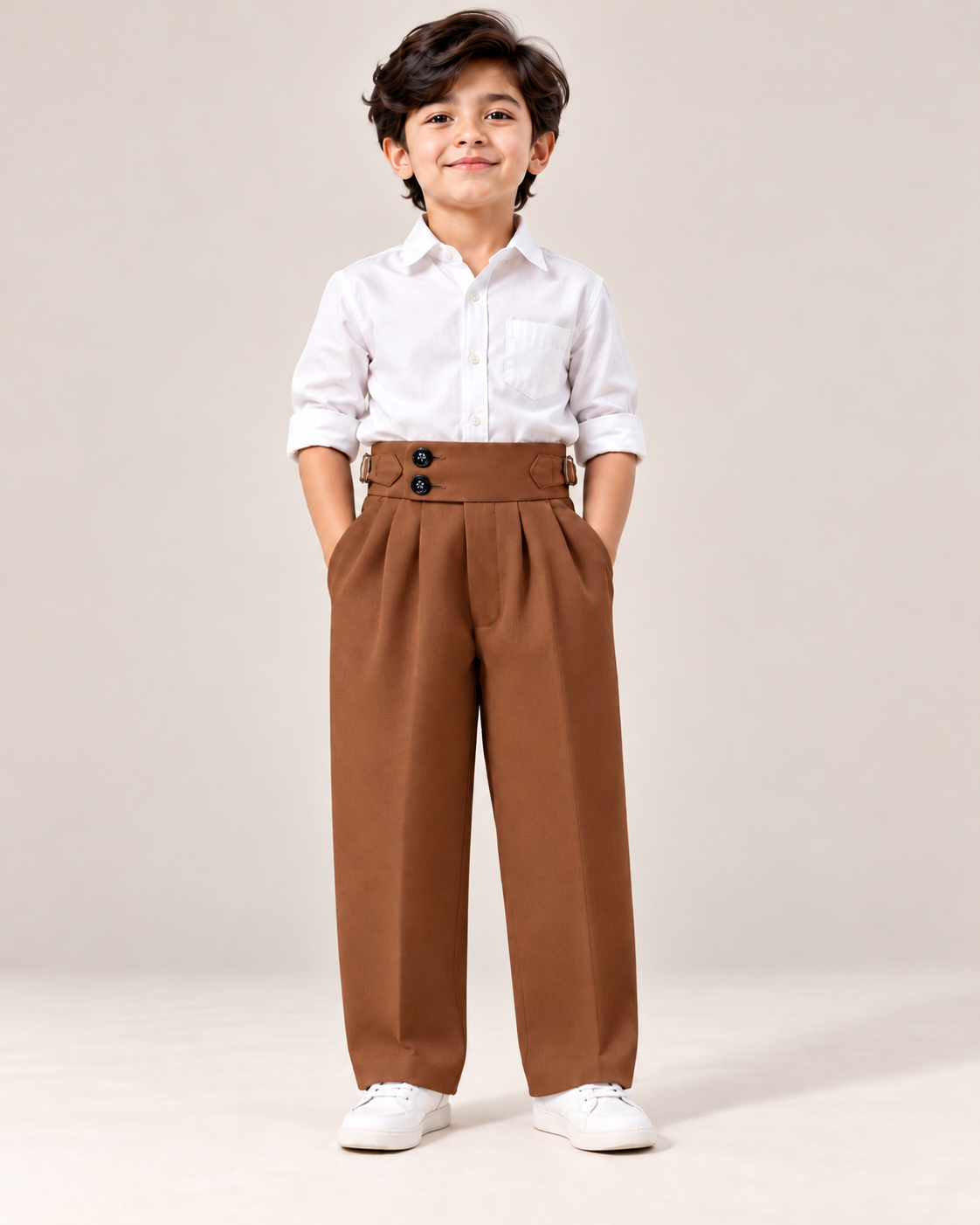 AKAZ Kids Gurkha Straight Fit Pants for Boys Beige Black Rust