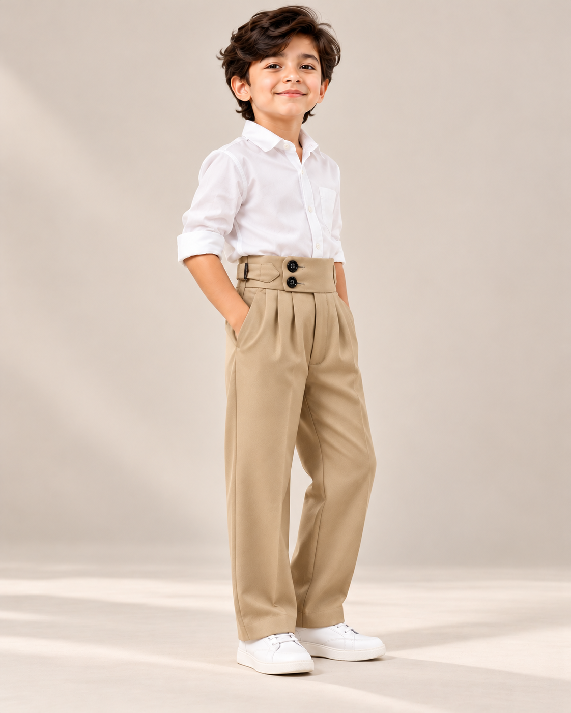 AKAZ Kids Beige Gurkha Straight Fit Pants for Boys