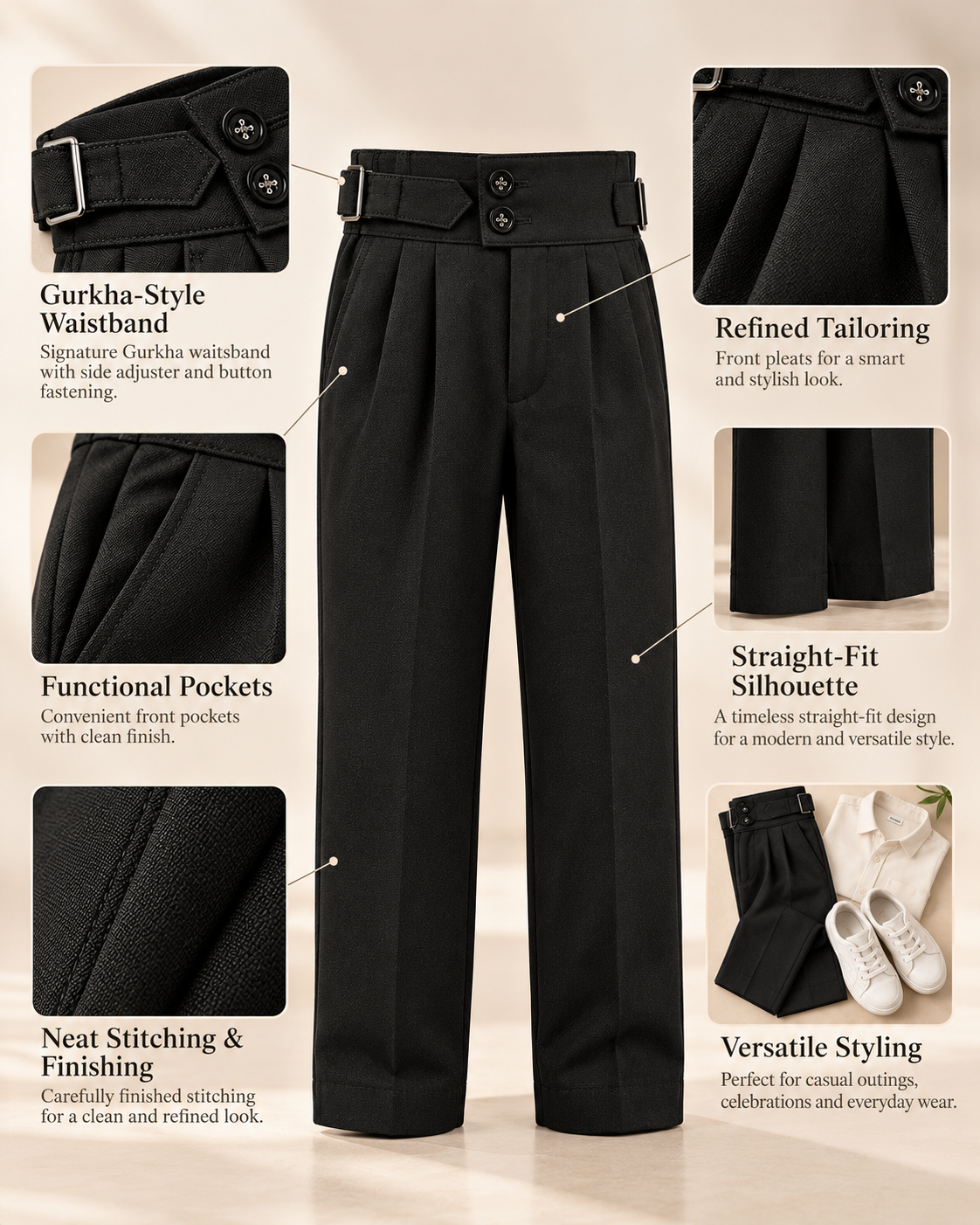 AKAZ Kids Premium GURKHA Bootcut Trousers