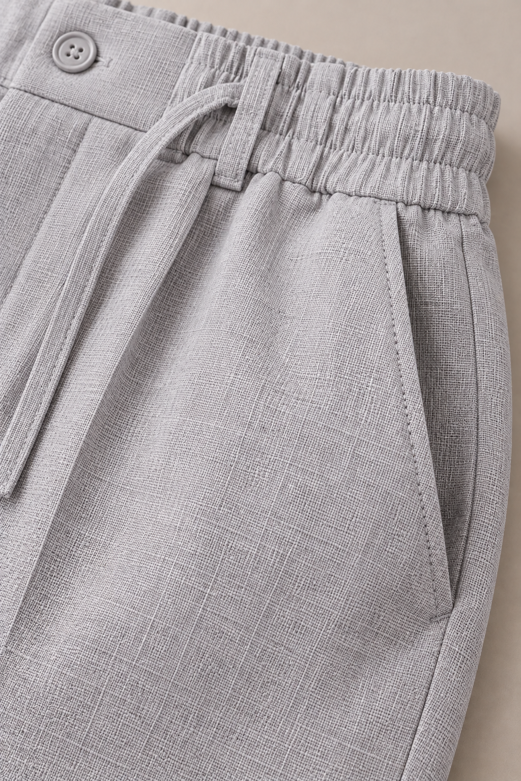 AKAZ Men's Light Grey Linen Trackpants | Drawstring Waist Casual Trousers