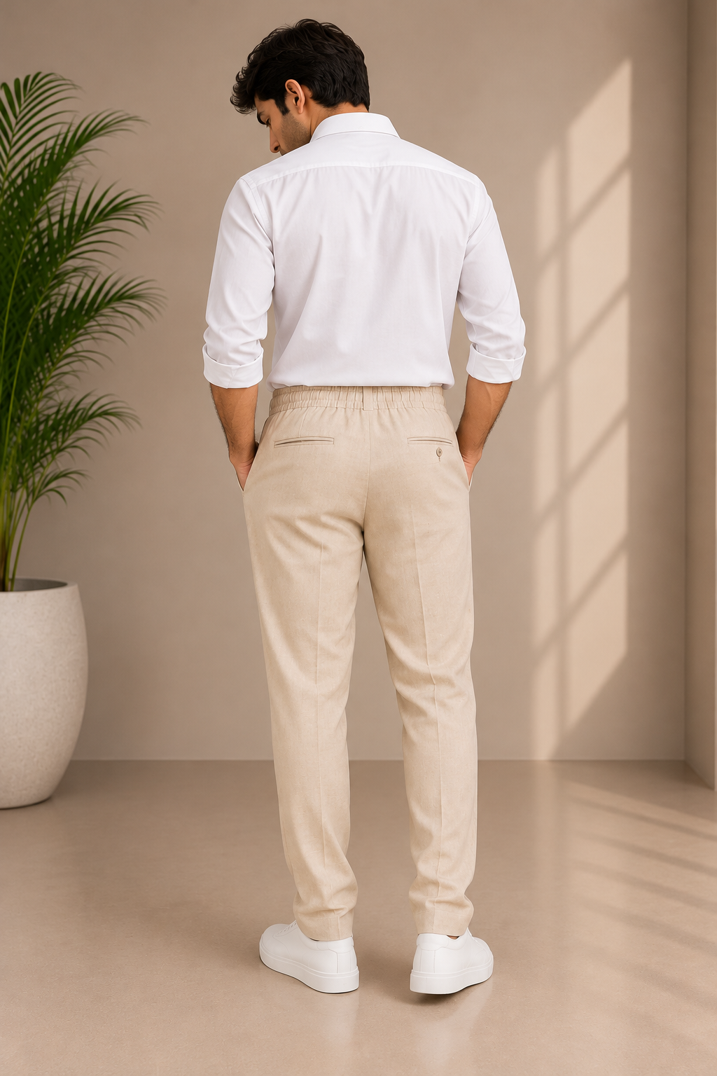 AKAZ Men's Cream Linen Trackpants | Casual Trousers for Everyday