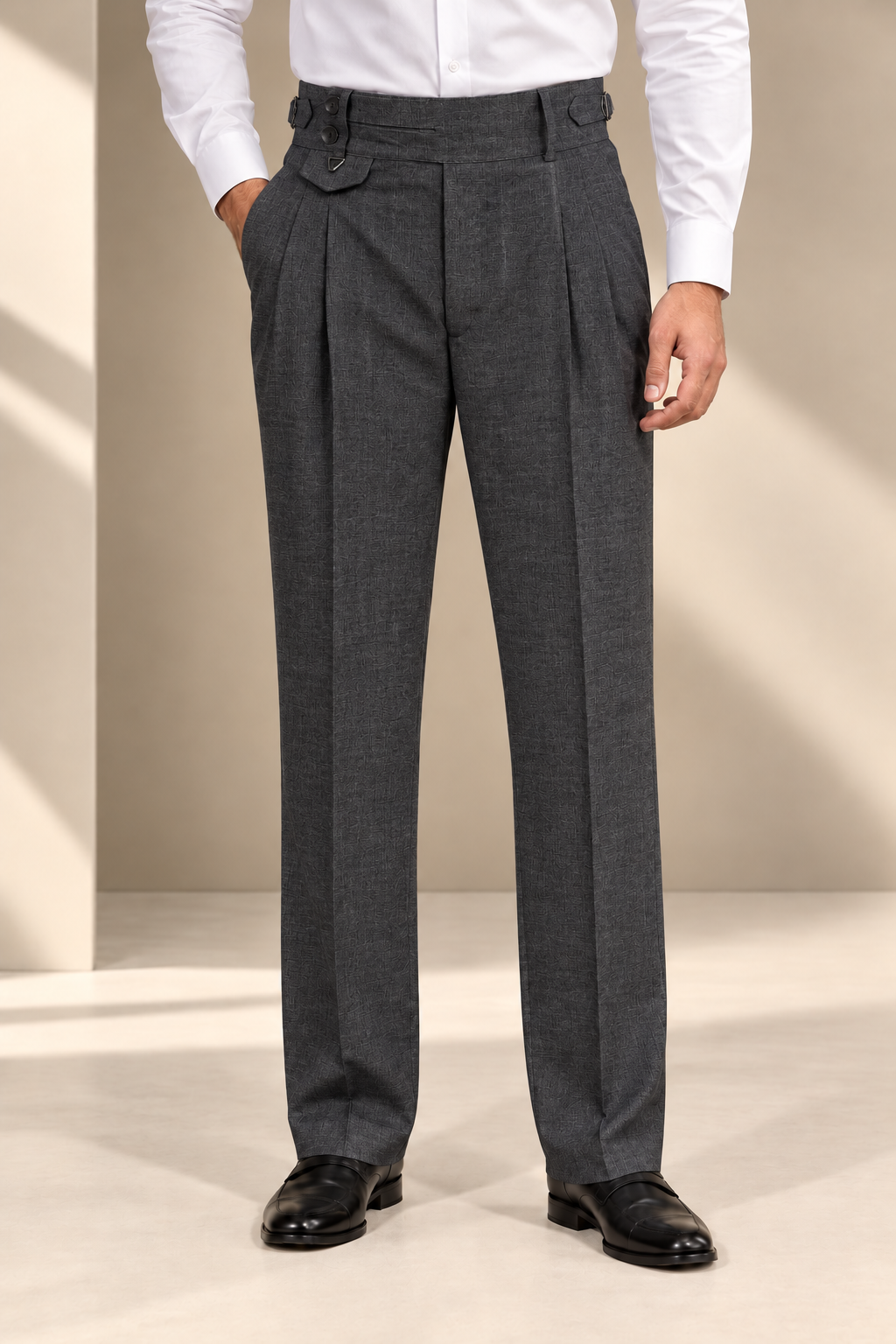AKAZ FLANNEL Men's Dark Grey Formal Pants | Premium Tailored Office Trousers