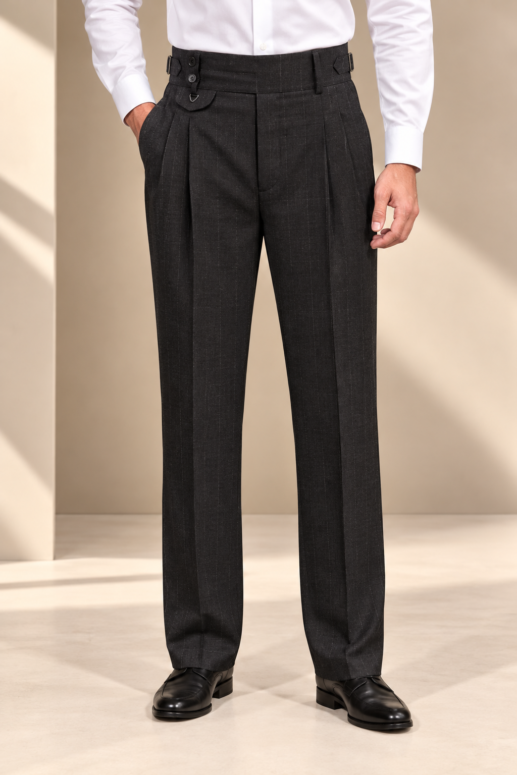 AKAZ FLANNEL Men's Black Dress Trousers | Premium Cotton Blend Business Pants