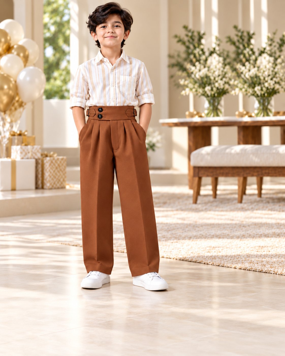 AKAZ Kids Rust Gurkha Straight Fit Pants for Boys