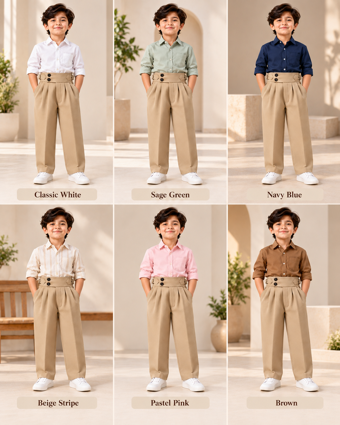 AKAZ Kids Beige Gurkha Straight Fit Pants for Boys