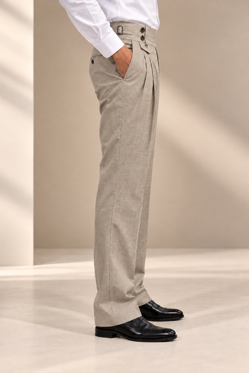 AKAZ FLANNEL Men's Beige Formal Trousers | Premium Cotton Blend Tailored Fit Pants