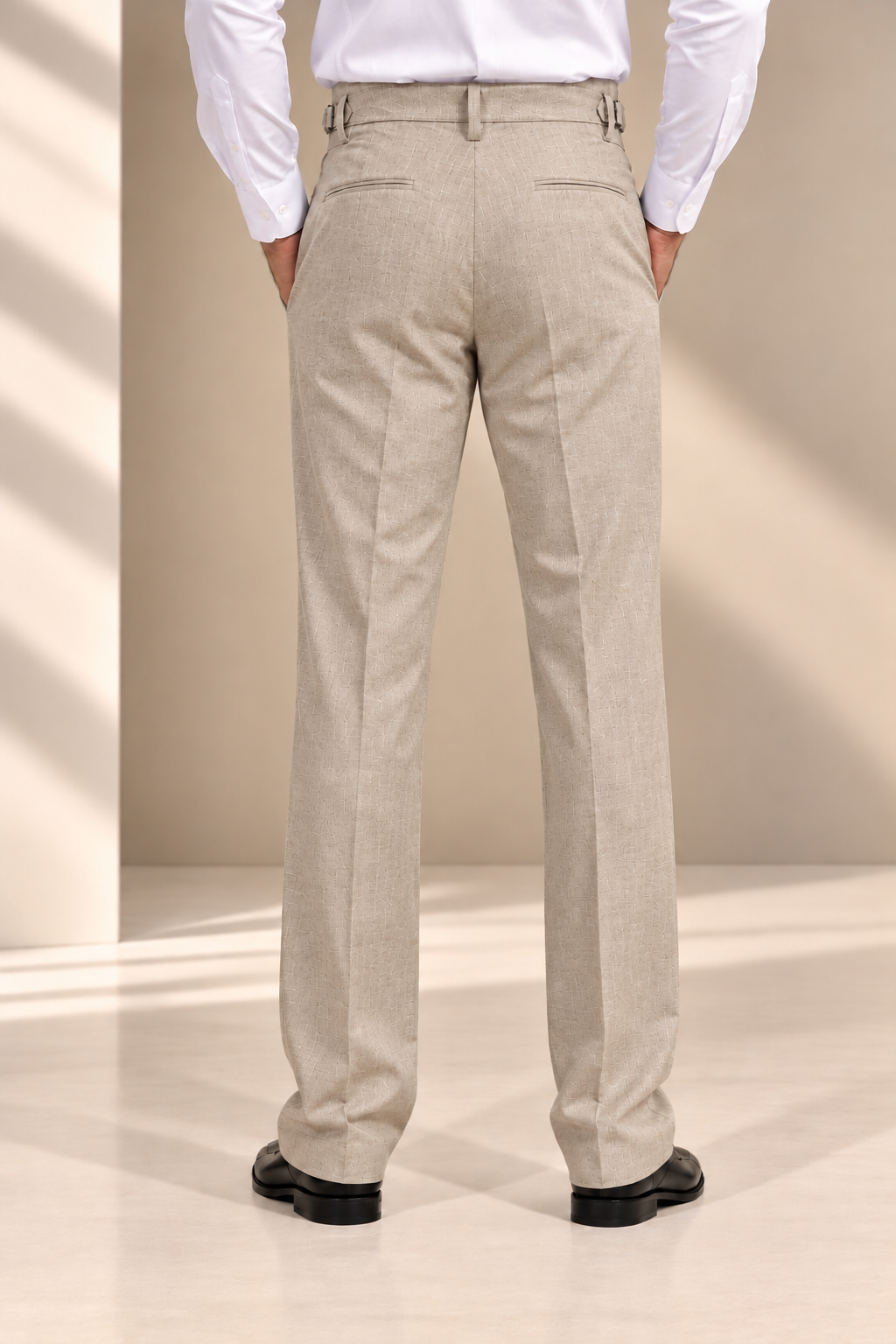 AKAZ FLANNEL Men's Beige Formal Trousers | Premium Cotton Blend Tailored Fit Pants