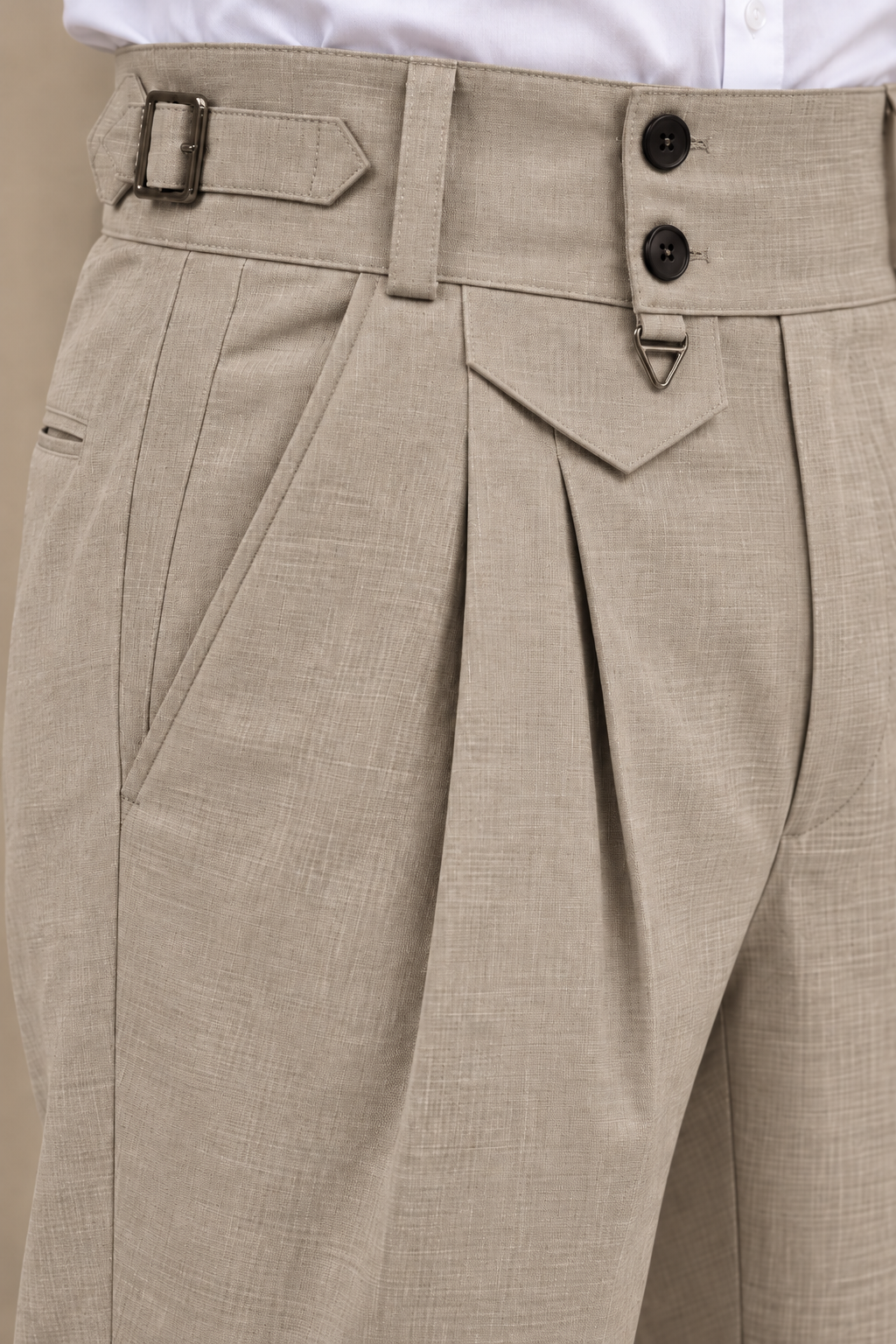 AKAZ FLANNEL Men's Beige Formal Trousers | Premium Cotton Blend Tailored Fit Pants