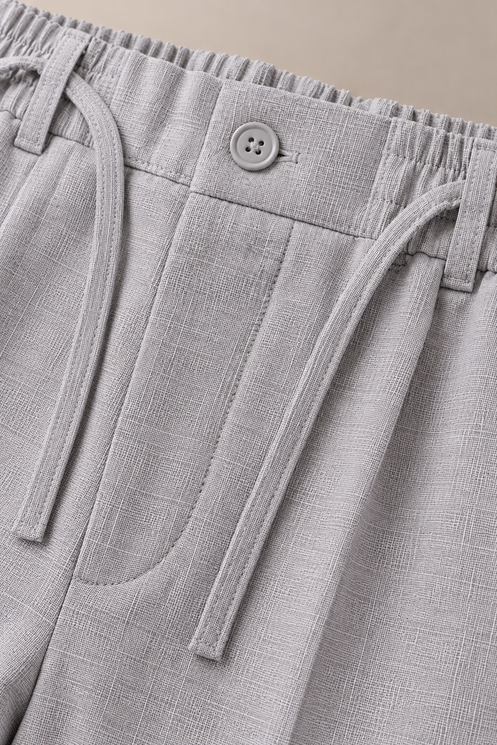 AKAZ Men's Light Grey Linen Trackpants | Drawstring Waist Casual Trousers