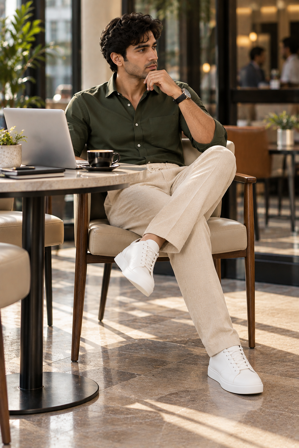 AKAZ Men's Cream Linen Trackpants | Casual Trousers for Everyday