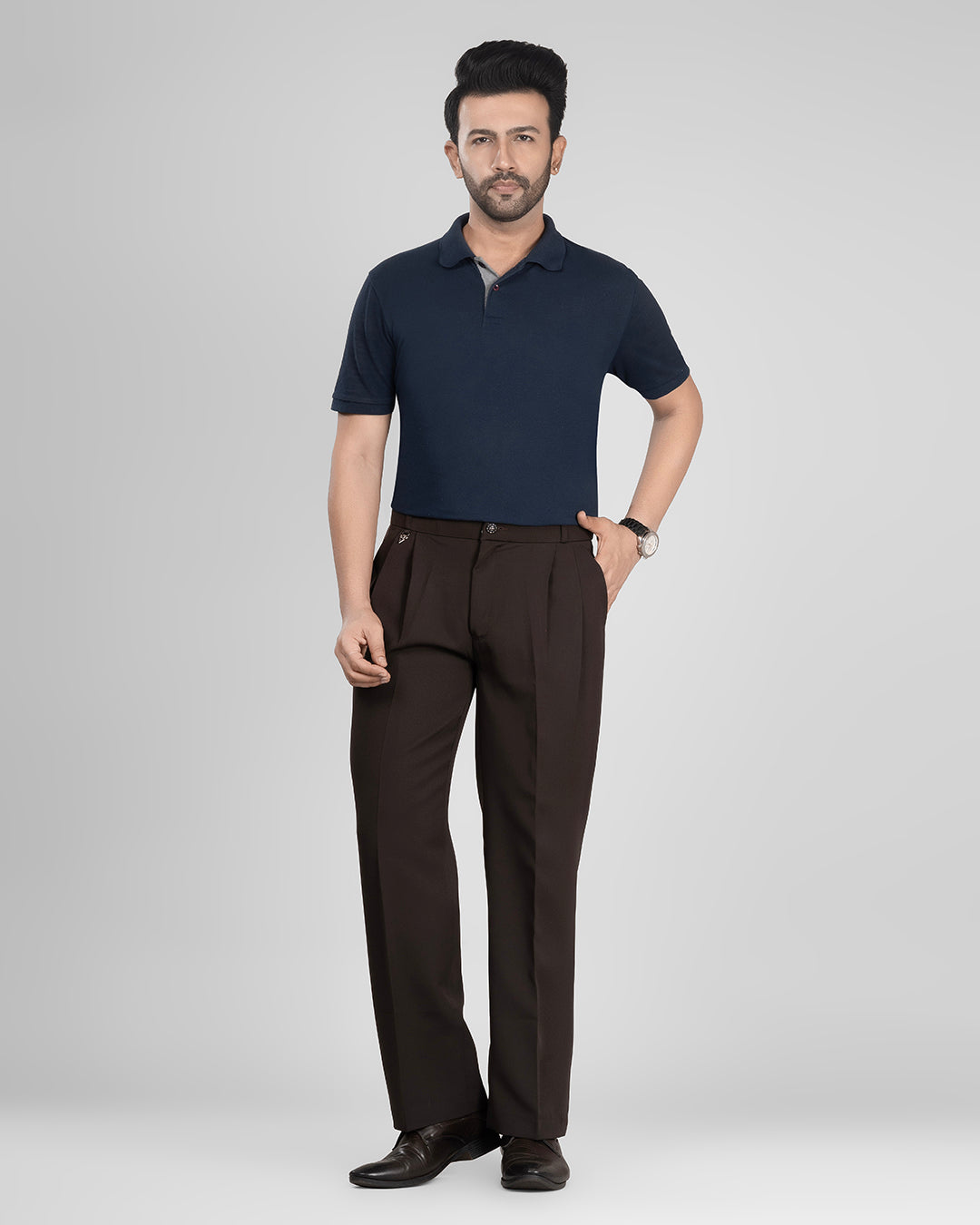 AKAZ Men's Coffee Brown Baggy Straight Fit Pants | Relaxed Casual Trousers for Men