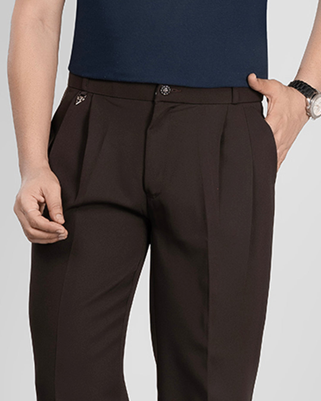 AKAZ Men's Coffee Brown Baggy Straight Fit Pants | Relaxed Casual Trousers for Men
