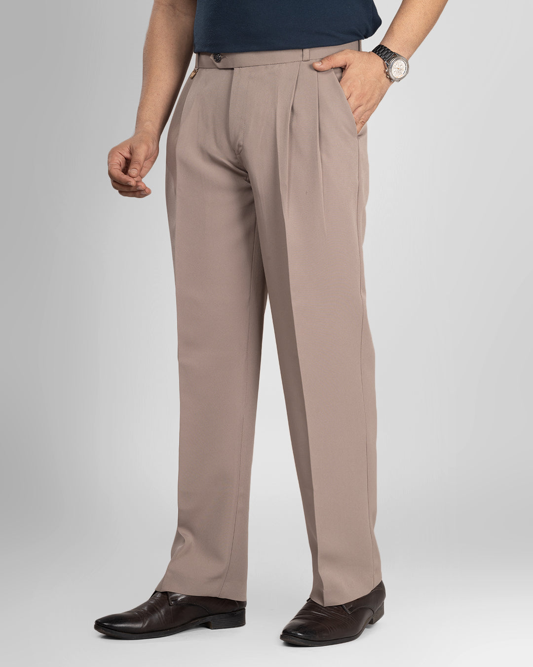 AKAZ Men's Light Coffee Baggy Straight Fit Pants | Relaxed Fit Casual Trousers
