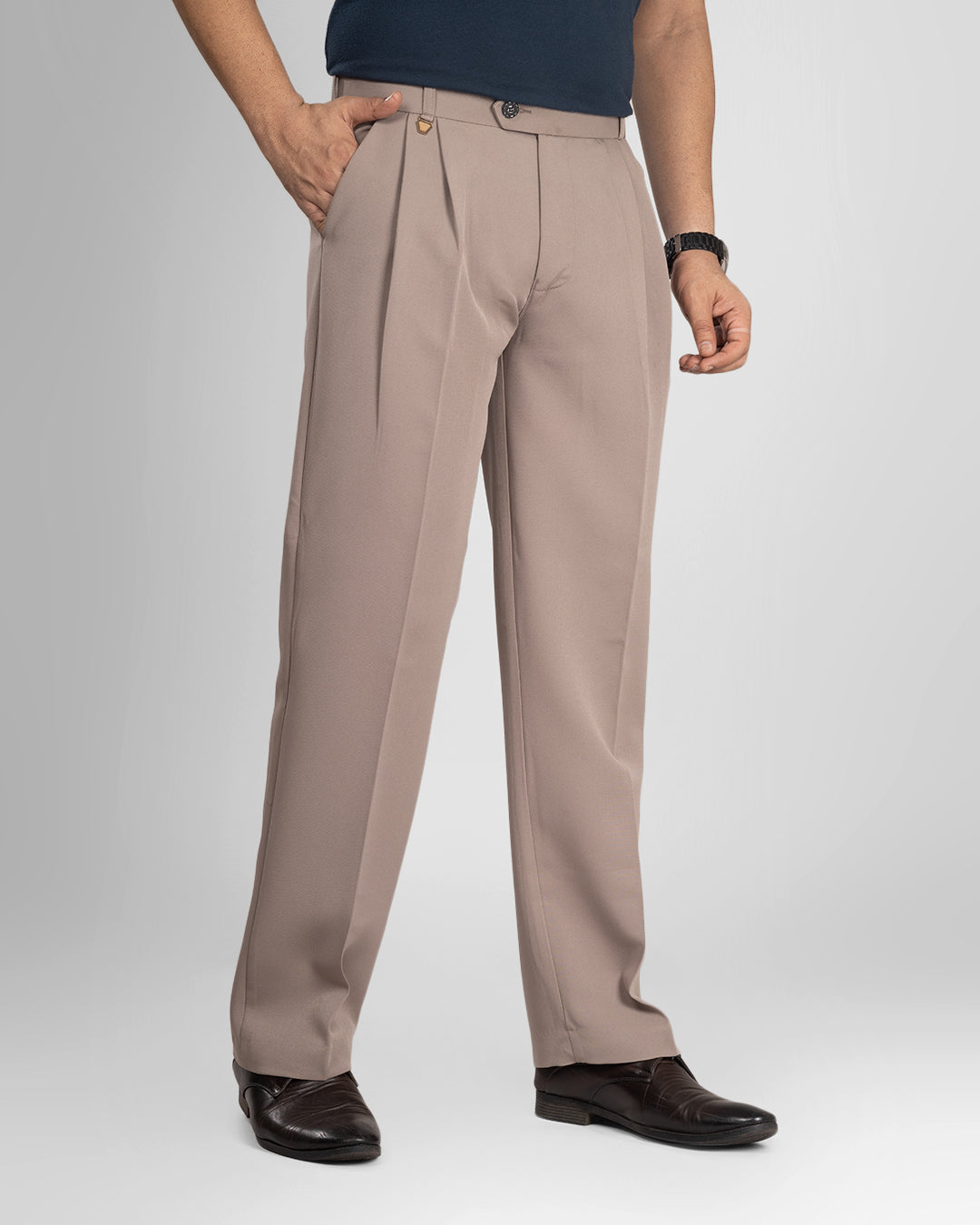 AKAZ Men's Light Coffee Baggy Straight Fit Pants | Relaxed Fit Casual Trousers