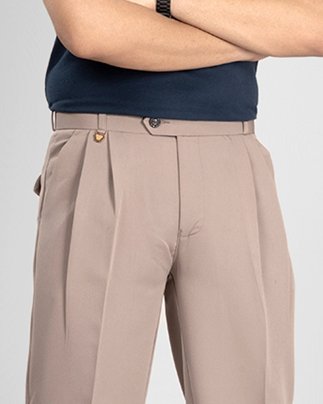 AKAZ Men's Light Coffee Baggy Straight Fit Pants | Relaxed Fit Casual Trousers