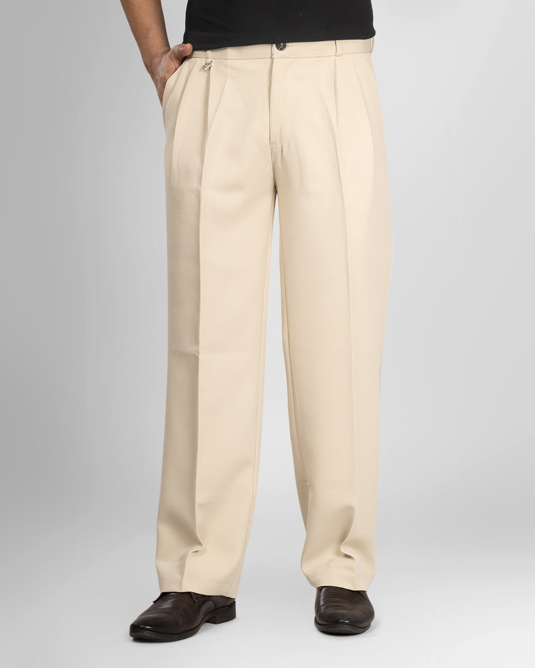 AKAZ Men's Cream Baggy Straight Fit Pants | Relaxed Casual Trousers for Men
