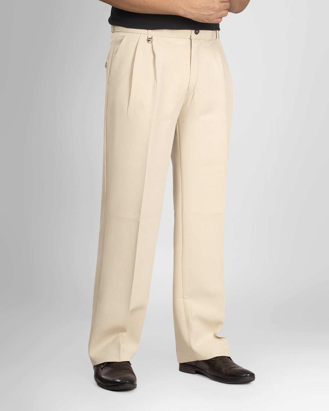 AKAZ Men's Cream Baggy Straight Fit Pants | Relaxed Casual Trousers for Men