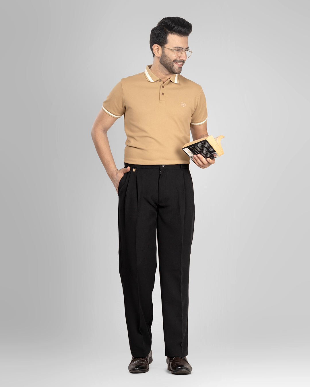 AKAZ Men's Black Baggy Straight Fit Pants | Relaxed Fit Casual Trousers