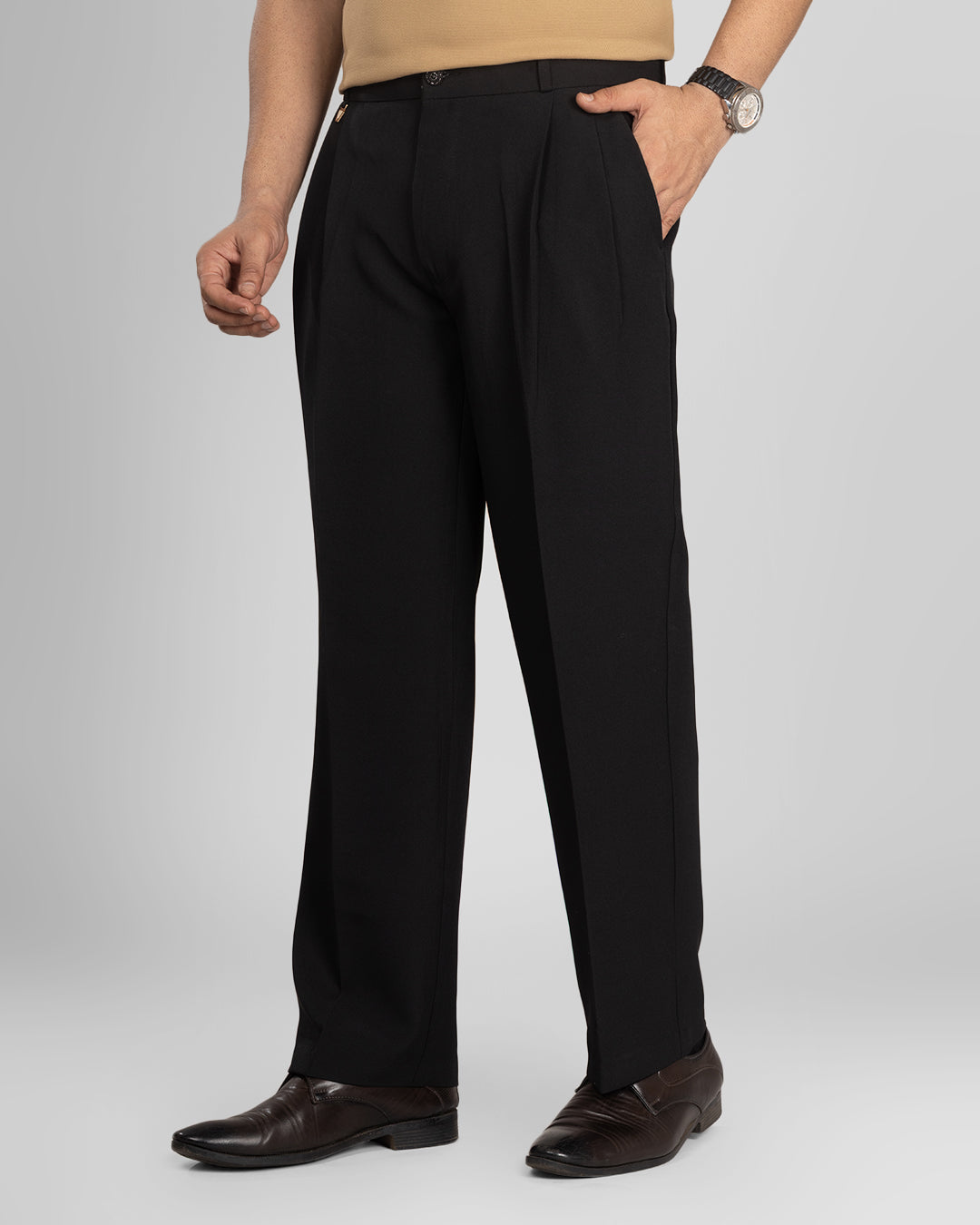 AKAZ Men's Black Baggy Straight Fit Pants | Relaxed Fit Casual Trousers