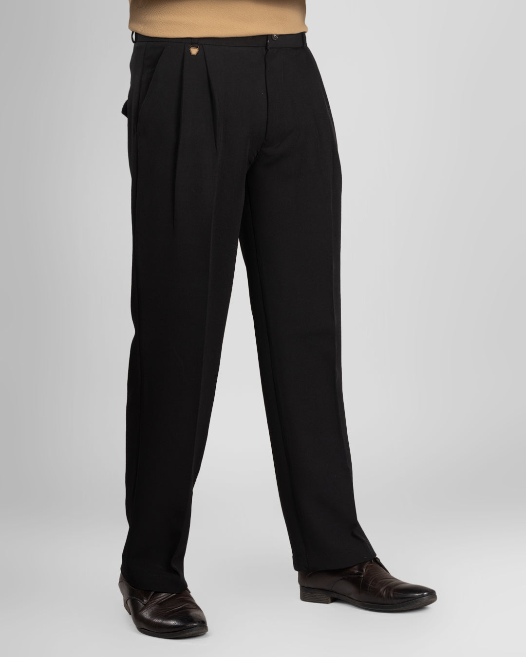 AKAZ Men's Black Baggy Straight Fit Pants | Relaxed Fit Casual Trousers