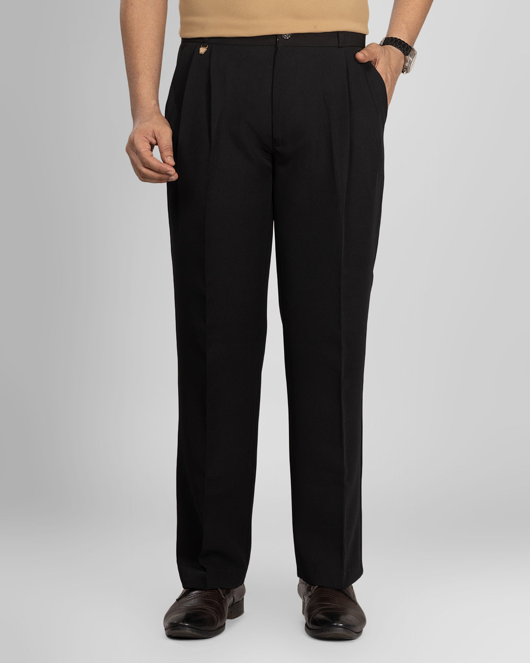 AKAZ Men's Black Baggy Straight Fit Pants | Relaxed Fit Casual Trousers