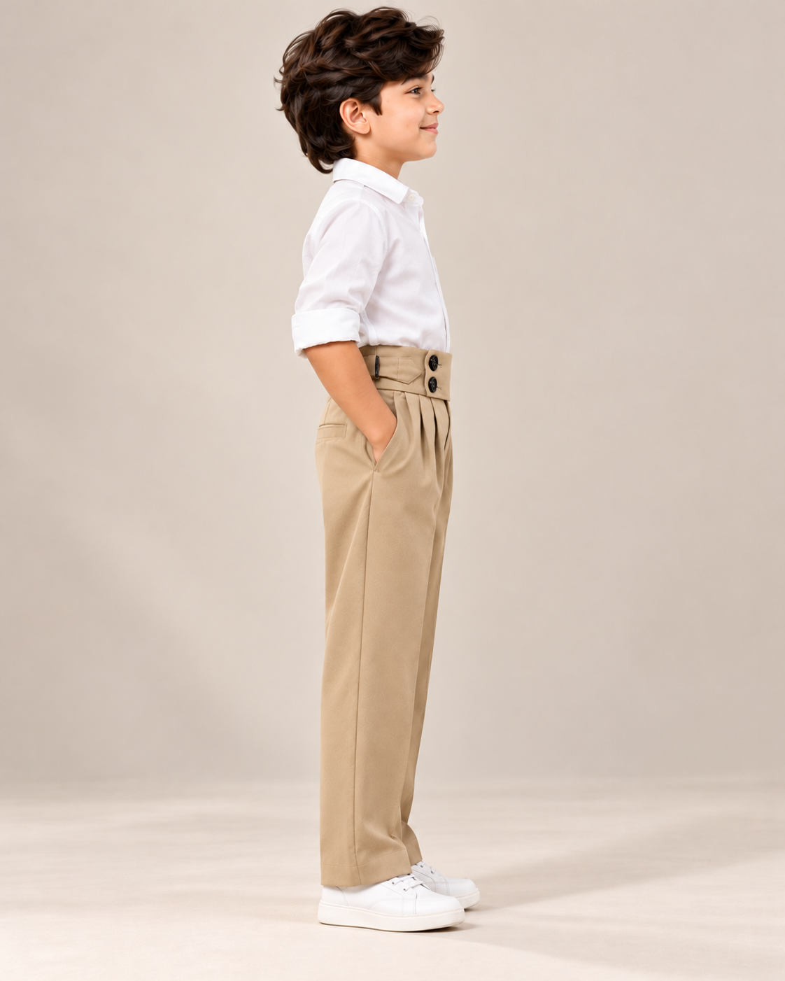 AKAZ Kids Beige Gurkha Straight Fit Pants for Boys