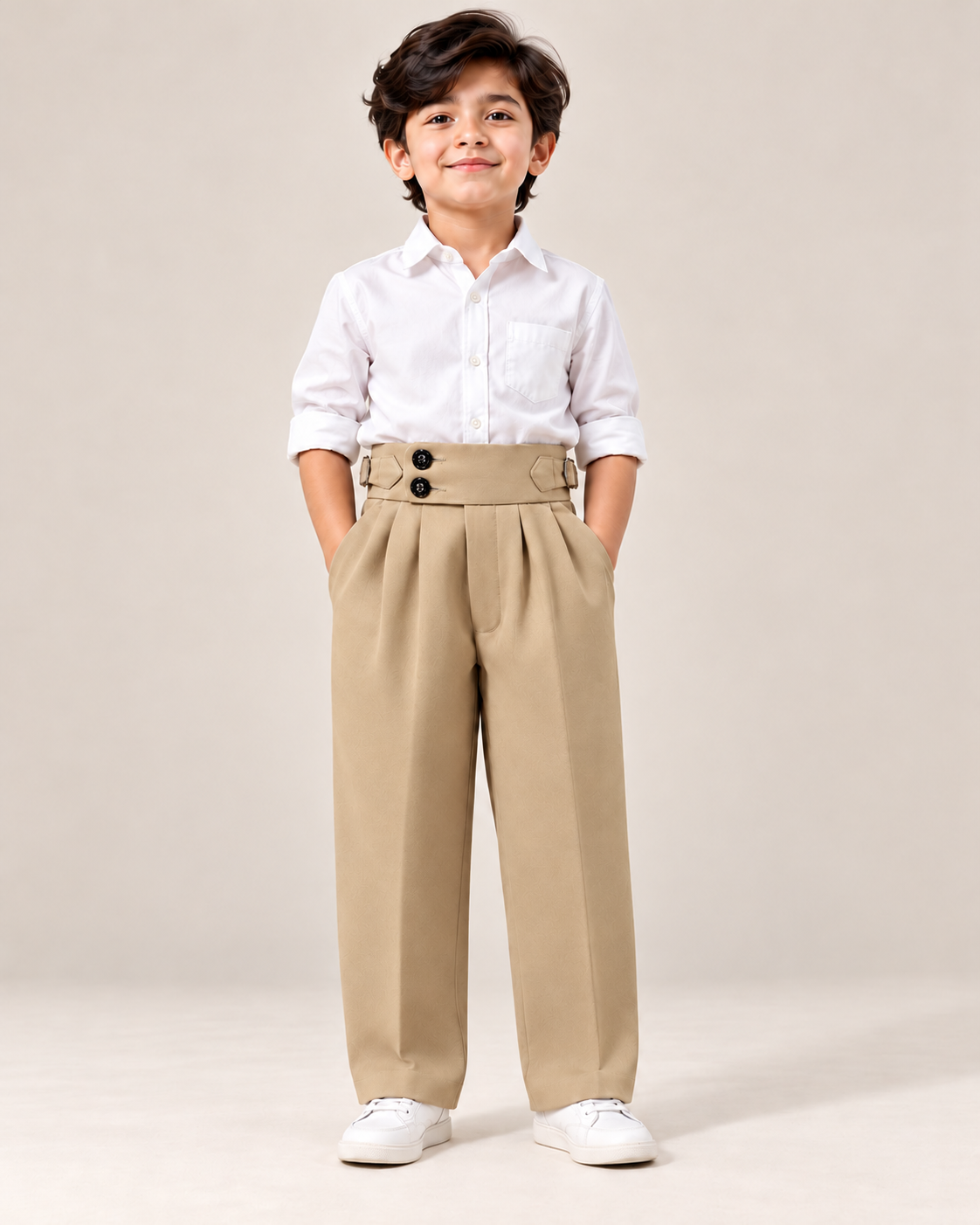 AKAZ Kids Beige Gurkha Straight Fit Pants for Boys
