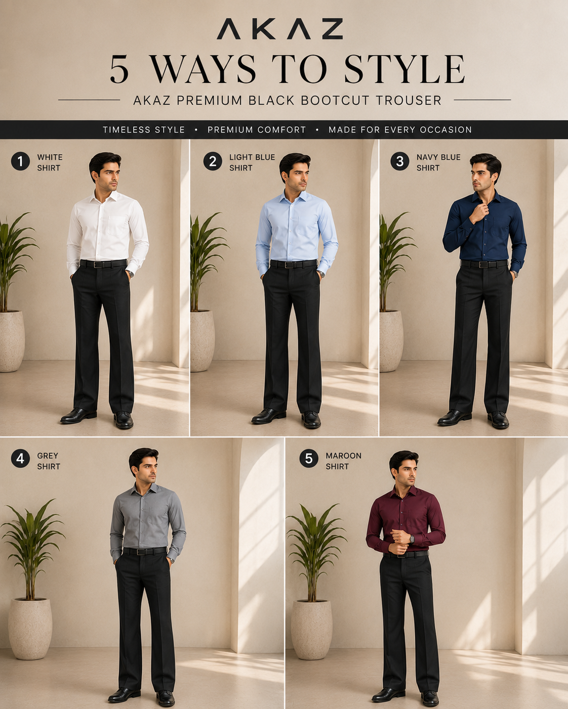 AKAZ Premium Black Bootcut Trouser | Stretch Comfort Formal Pant