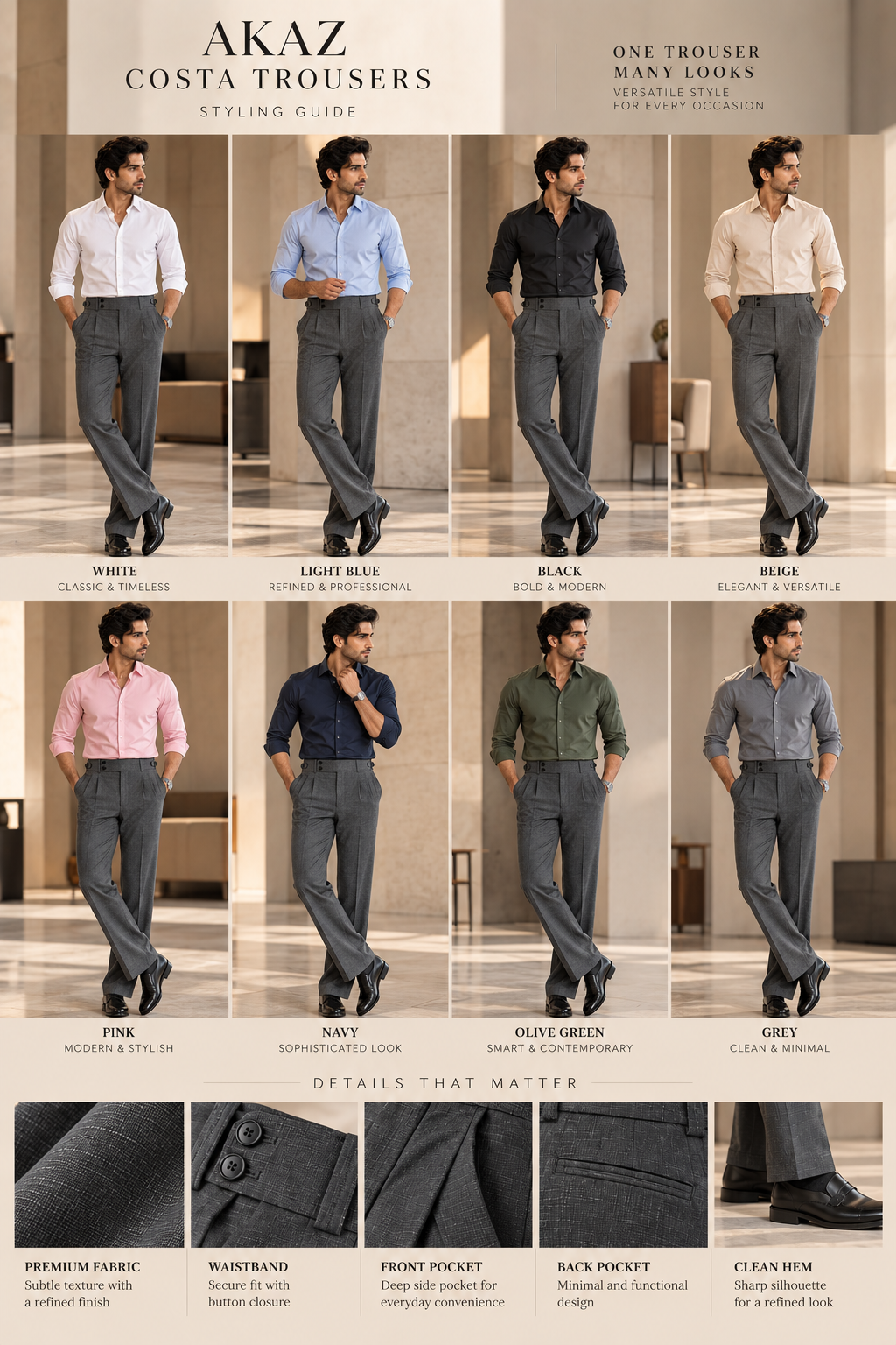 AKAZ BRAZIL Men's Premium Formal Trousers | 4-Way Stretch Tailored Fit Pants