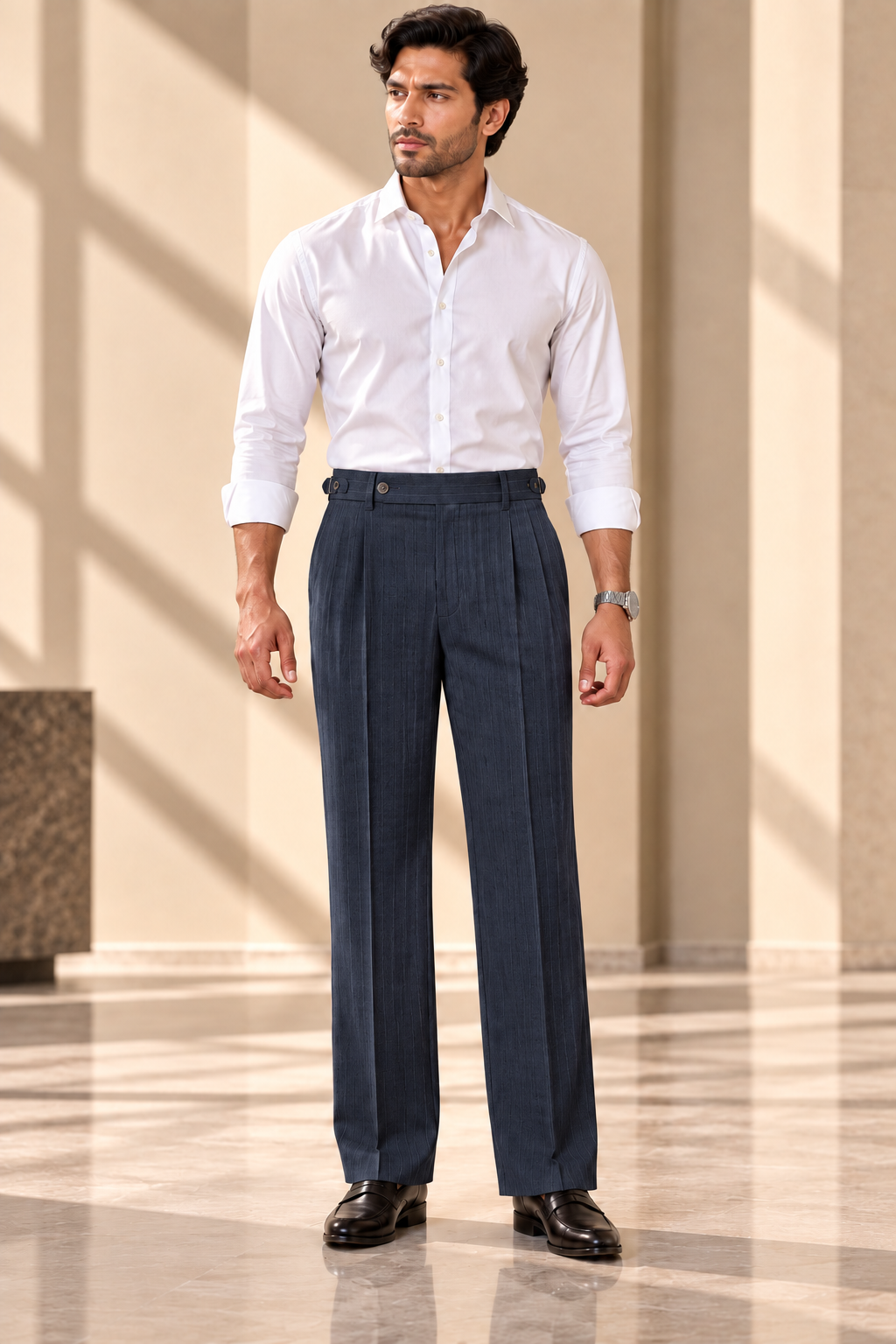 AKAZ BRAZIL Men's Navy Blue Formal Trousers | Premium 4-Way Stretch Tailored Fit Pants