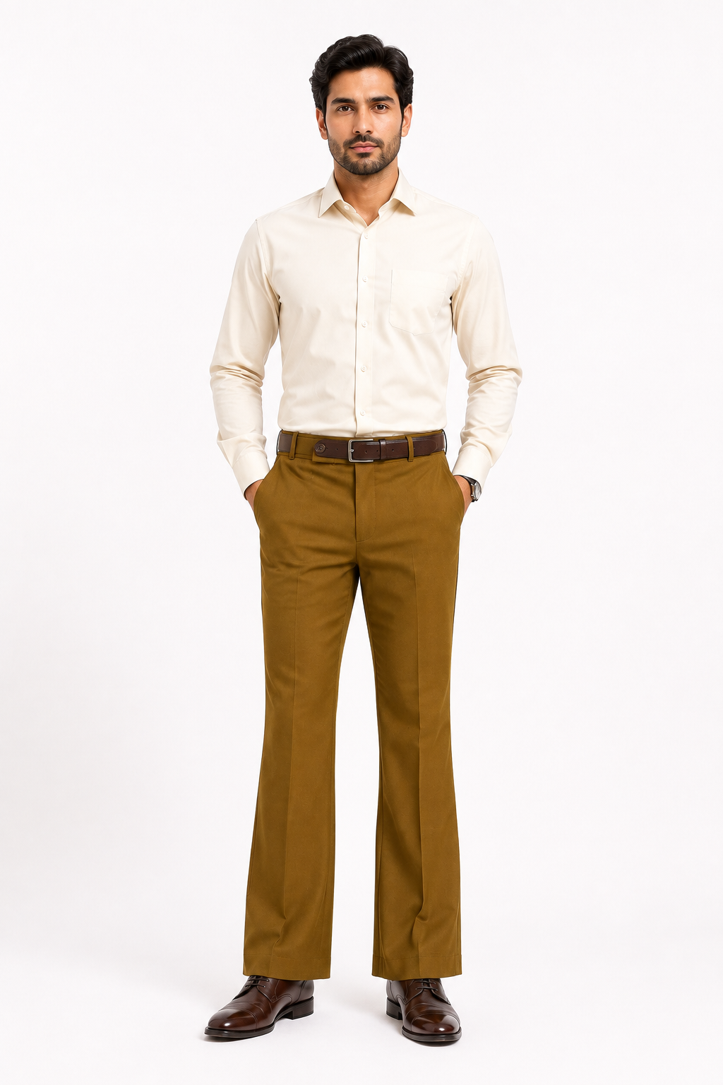 AKAZ Premium Brown Trousers for Men | Stretch Bootcut Business Casual Pants
