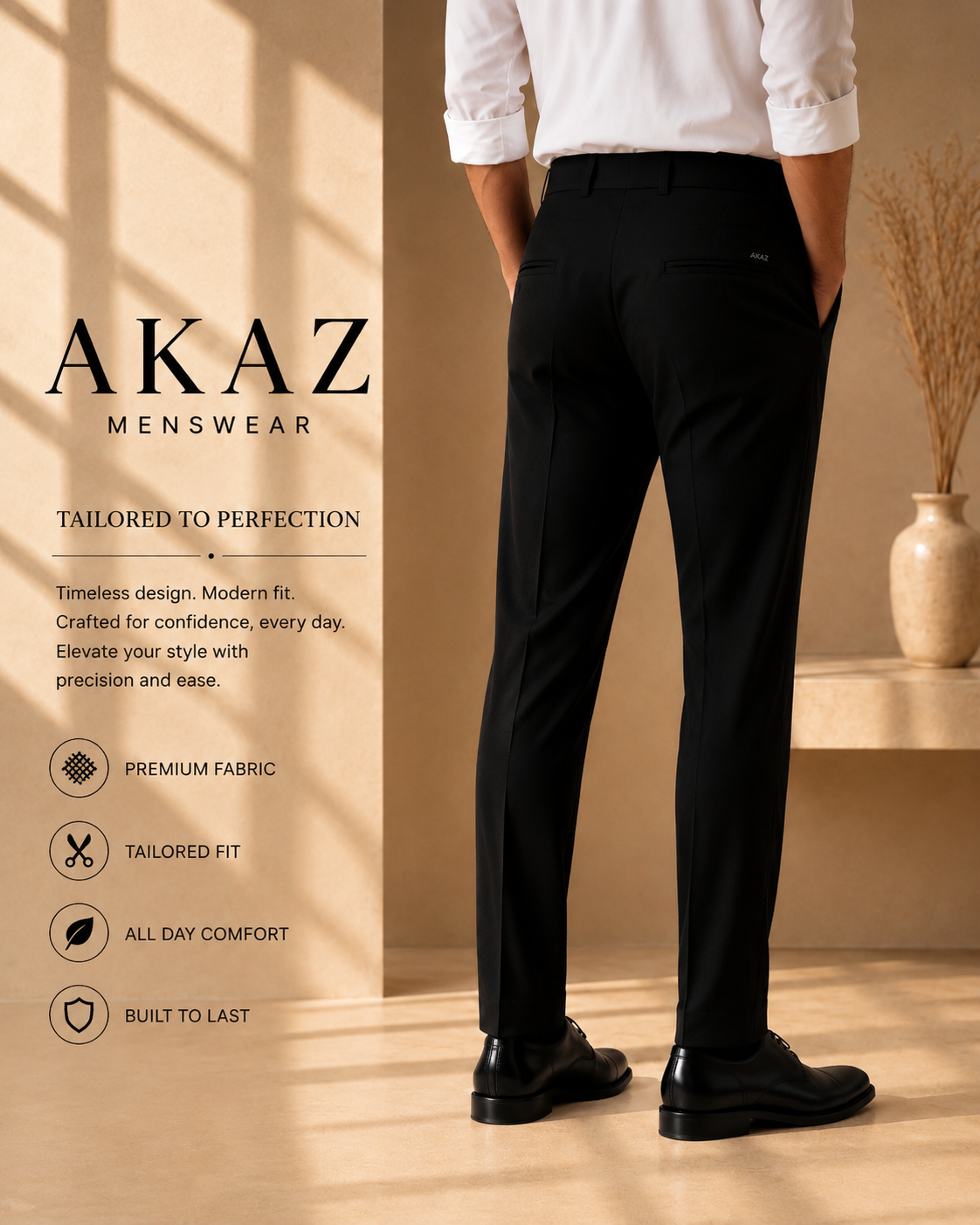 AKAZ COSTA Men's Premium Formal Trousers | Tailored Fit Pants