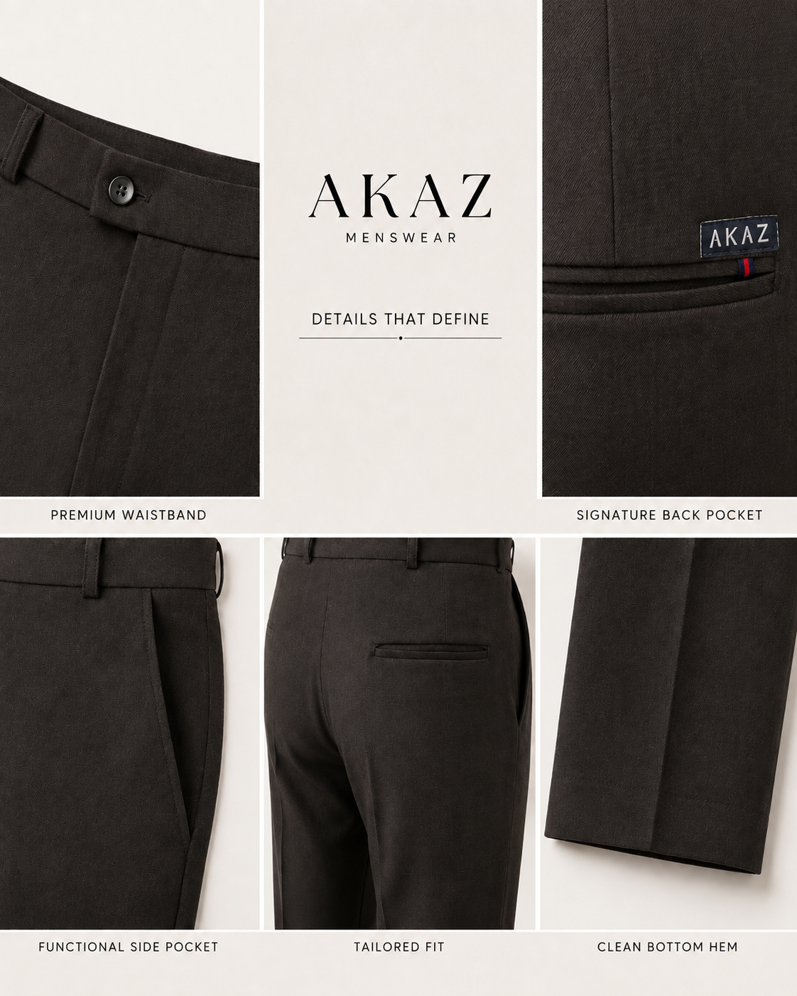 AKAZ COSTA Men's Premium Formal Trousers | Tailored Fit Pants