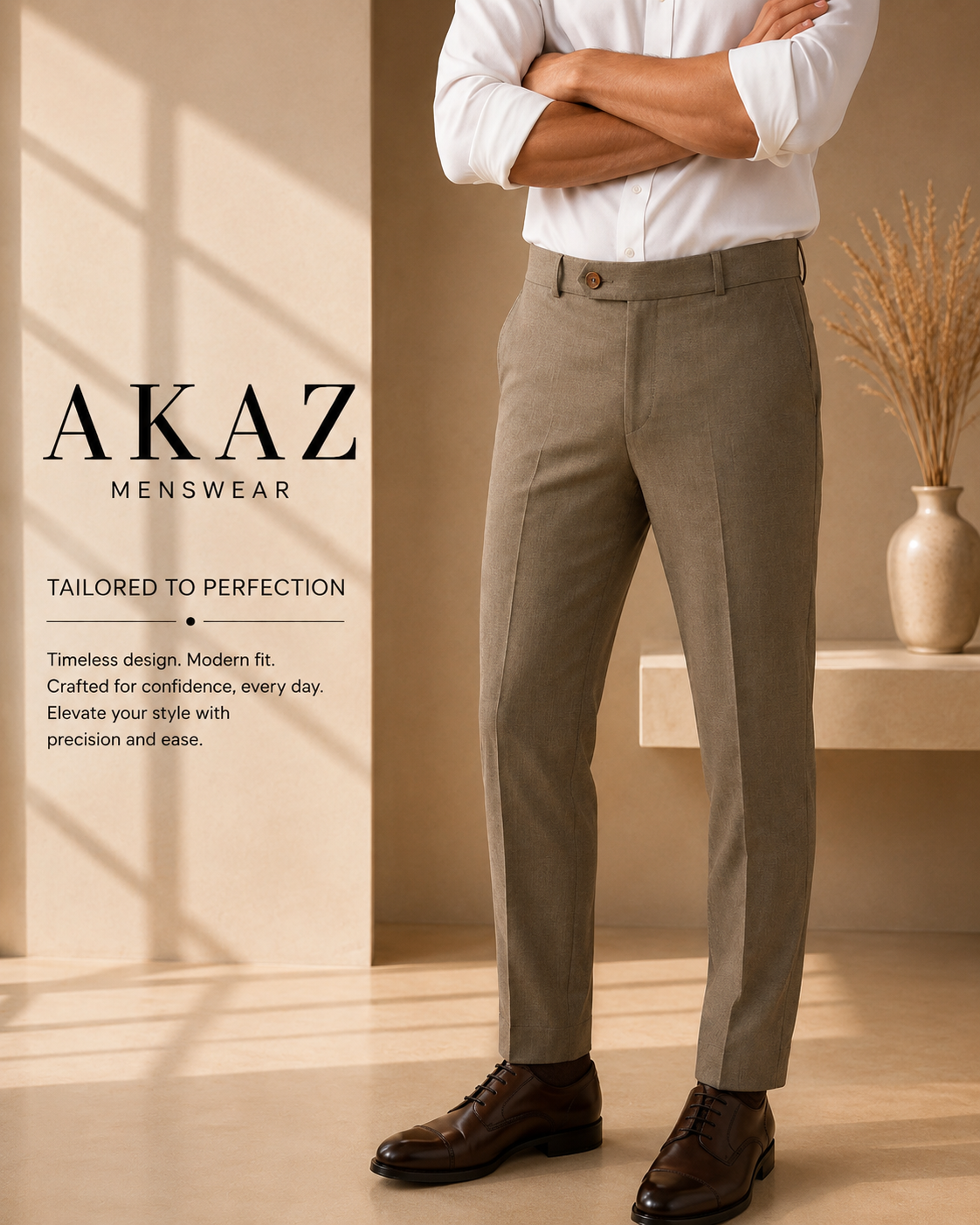 AKAZ COSTA Men's Premium Formal Trousers | Tailored Fit Pants