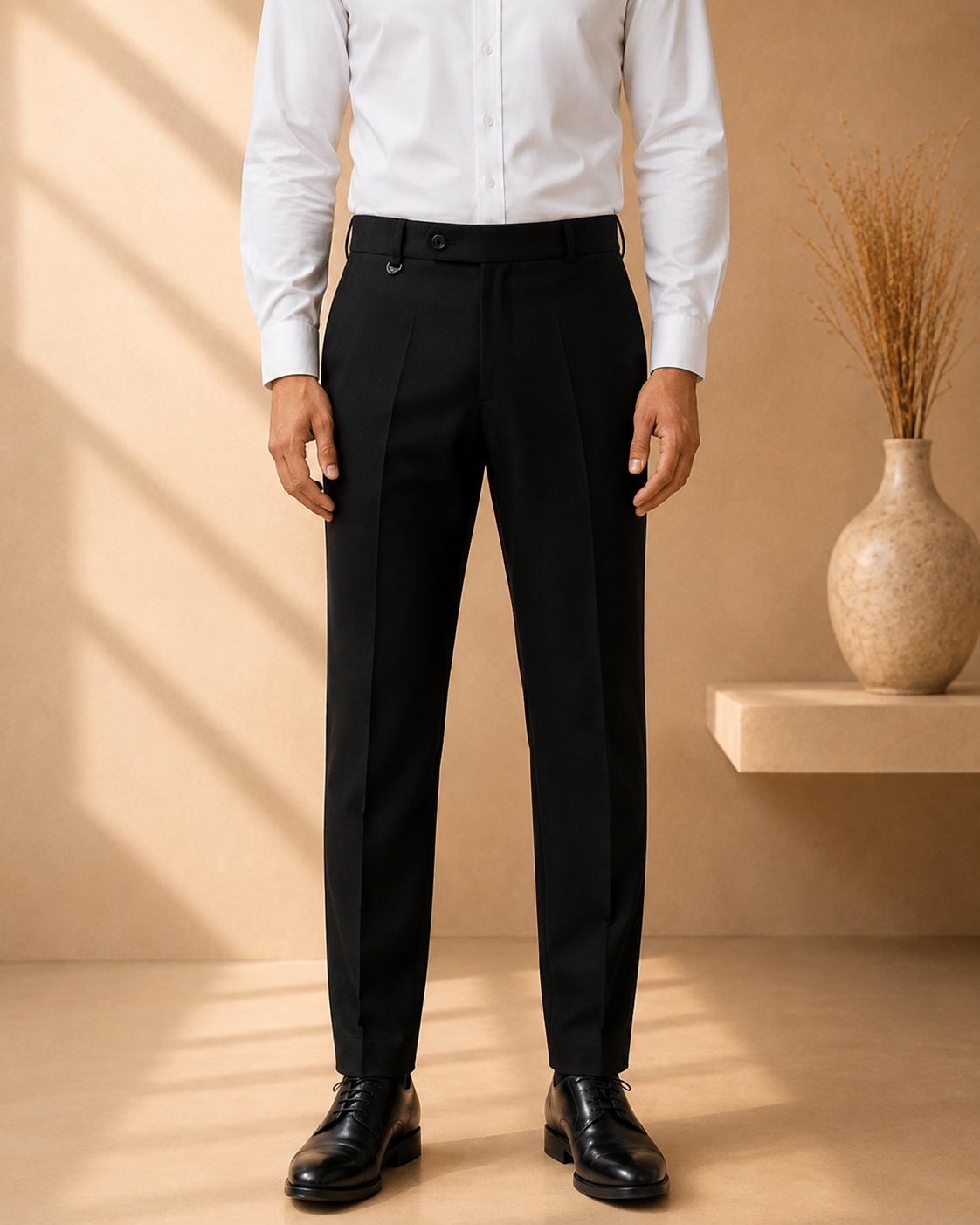 AKAZ COSTA Men's Black Premium Formal Trousers | Tailored Fit Formal Pants