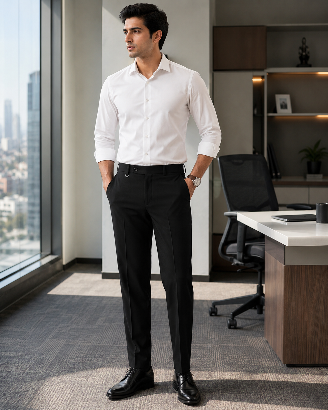 AKAZ COSTA Men's Black Premium Formal Trousers | Tailored Fit Formal Pants